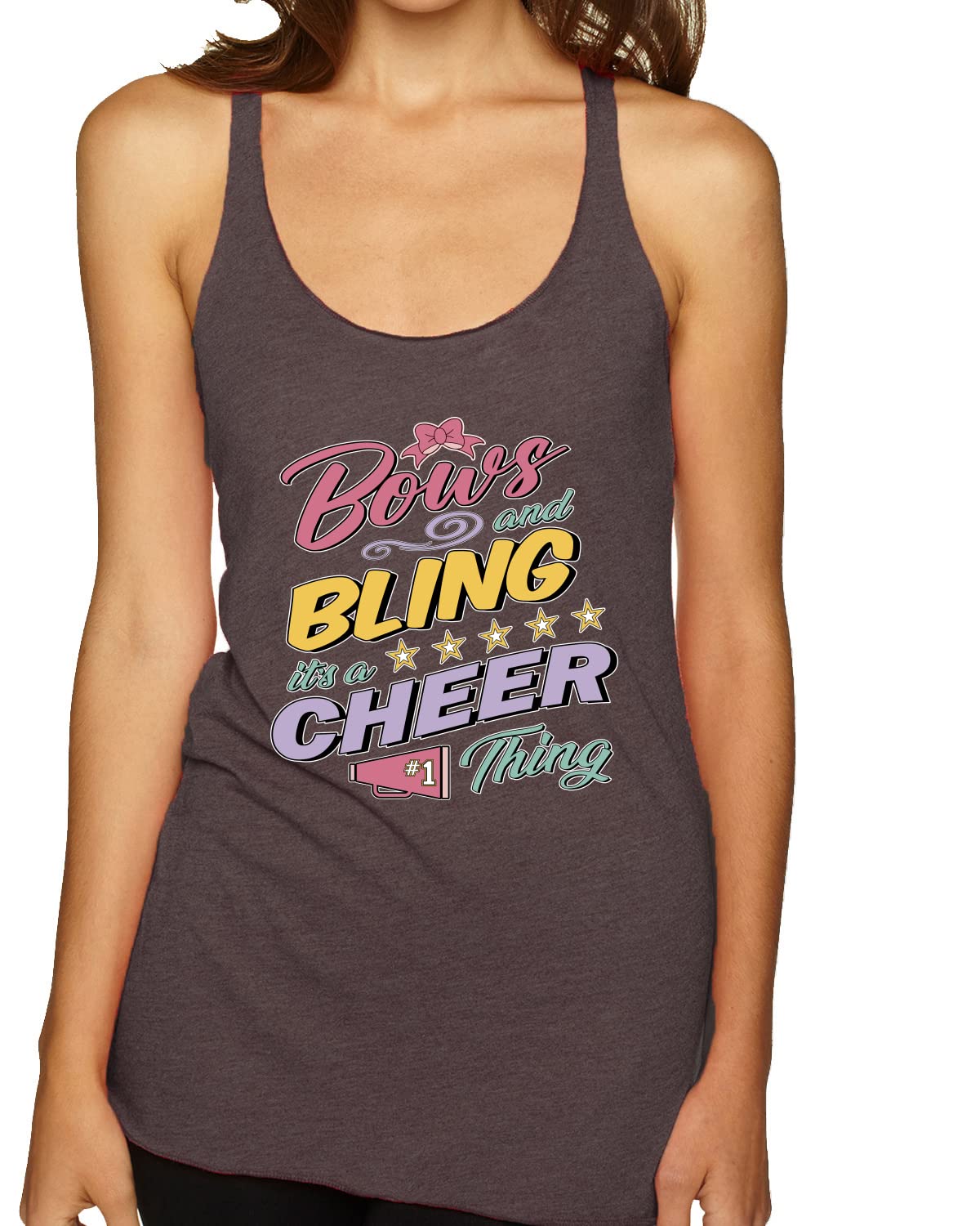 Cheerleading Tank Top for Girls - Bows & Bling Tri-Blend Racerback Sports Shirt - Perfect for Cheer Practice, Competitions & Team Spirit Events