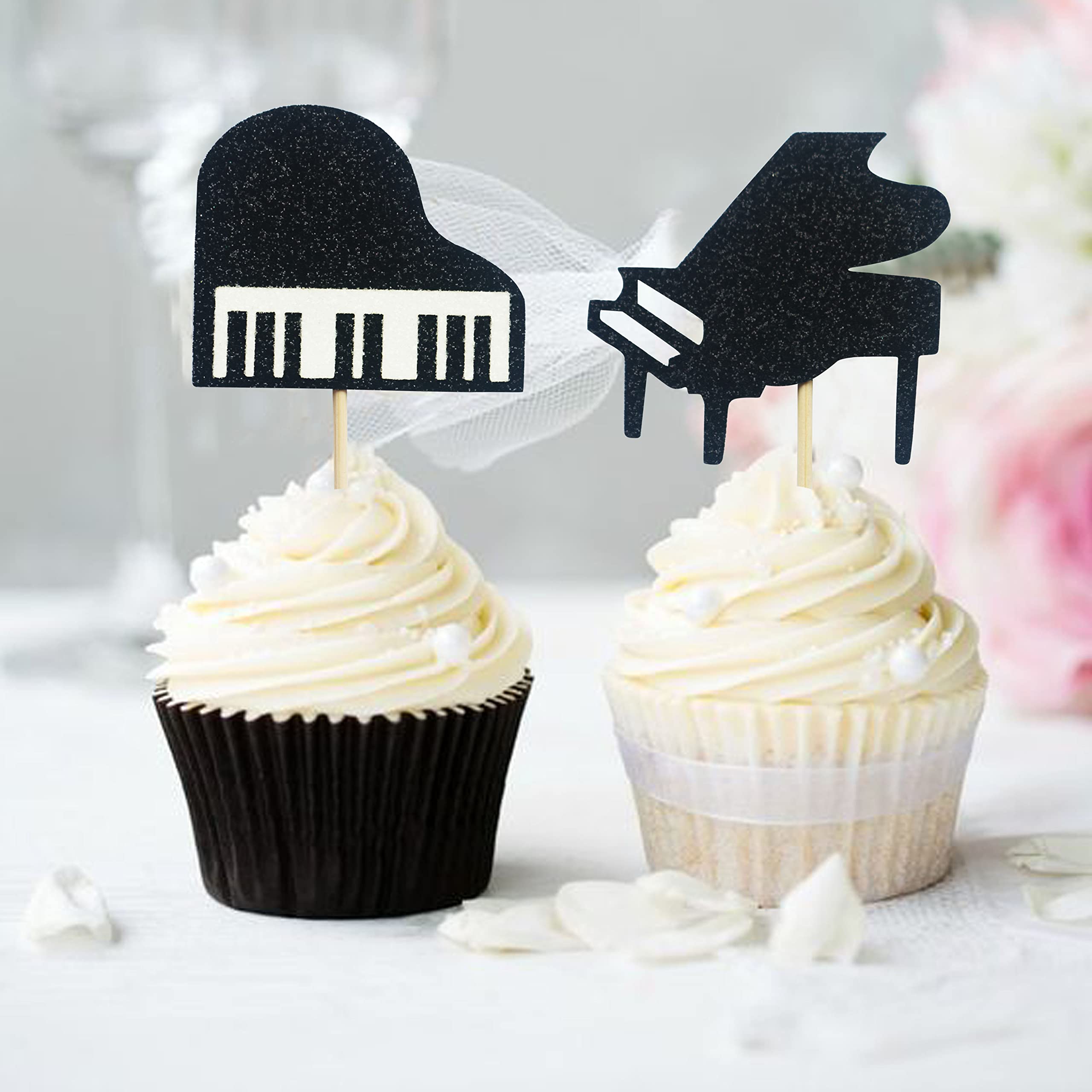 24PCS Piano Birthday Cupcake Toppers - Music Theme Party Cake Decorations for Musician Birthday, Baby Shower & Wedding Celebrations