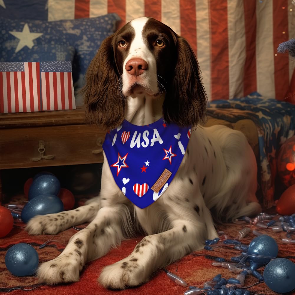 4th of July Dog Bandanas 2 Pack - Reversible American Flag Pet Bandana for Dogs & Cats - Patriotic Memorial Day Scarf for Small, Medium, Large & XL Pets - Perfect for Independence Day Parades & Patriotic Celebrations