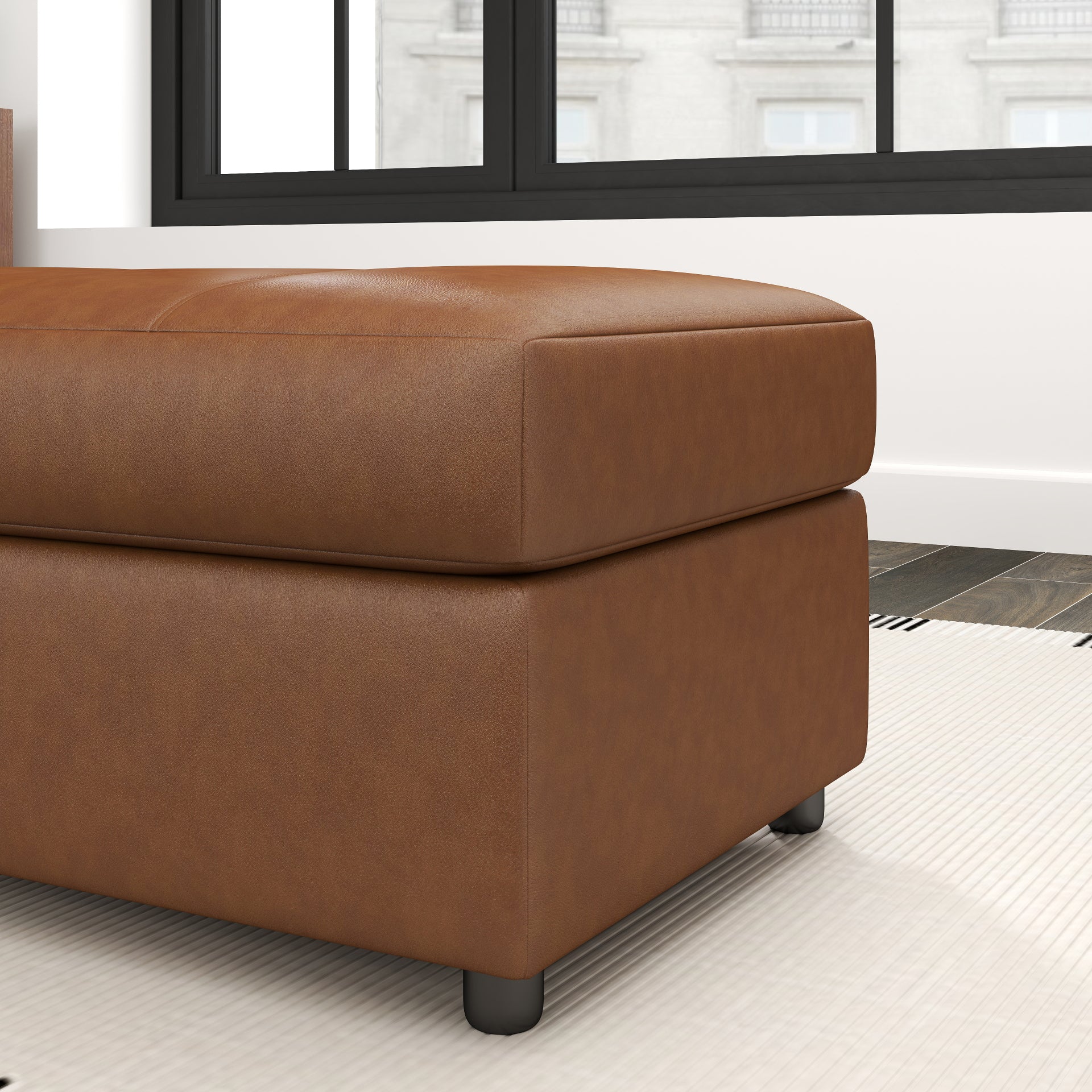 Roundhill Furniture Sakan Leather Upholstered Ottoman - Premium Leather Footrest Stool with Storage for Living Room, Bedroom & Home Decor