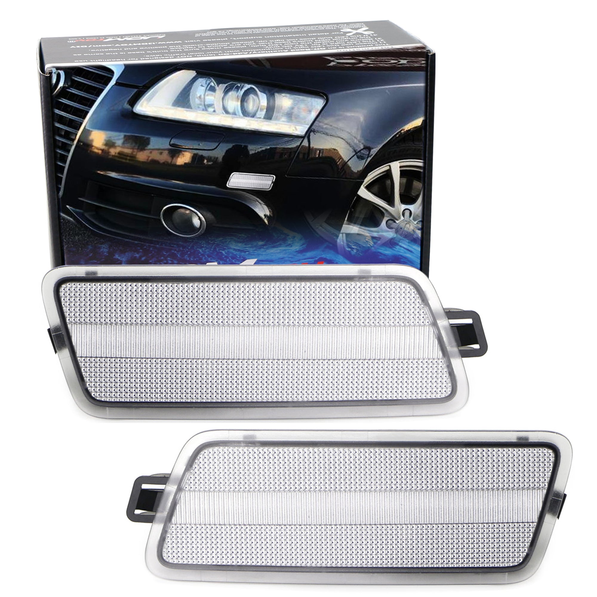 Clear Lens Front Bumper Side Marker Light Housing Shells for 2005-2011 Audi A6 S6 - Replacement Parts for Enhanced Visibility & Safety Driving at Night