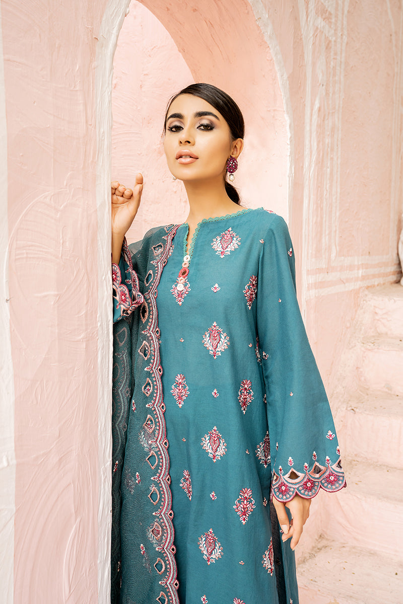HARBOR CAMEO Embroidered Lawn 3-Piece Set - Elegant Floral Design for Summer Dresses, Tops & Skirts | Perfect for Casual Outings, Beach Wear & Special Occasions