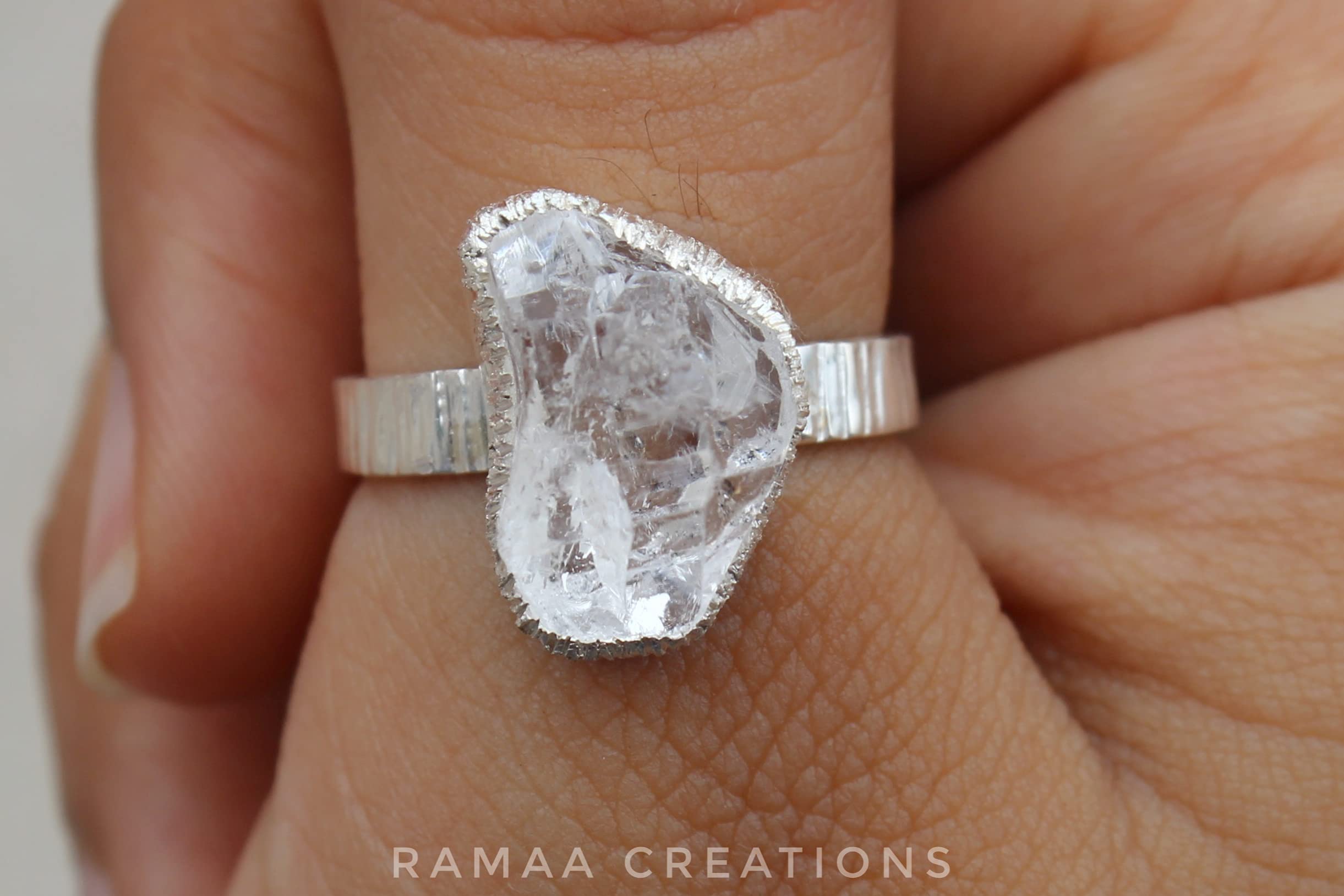 Natural Herkimer Diamond Ring - April Birthstone Handmade 925 Sterling Silver Ring | Raw Herkimer Crystal Jewelry for Women | Perfect Gift for Birthday, Anniversary & Spiritual Healing