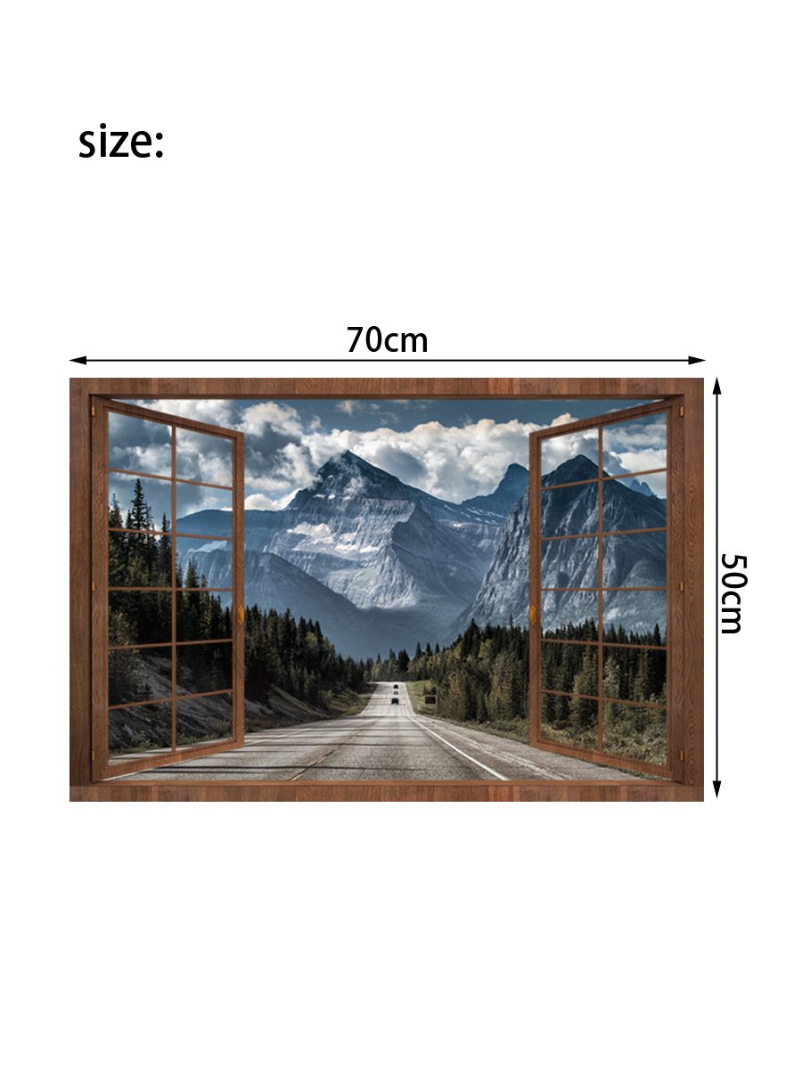 Snow Mountain View Window Decal - 27.6x19.7 Inch Removable Faux Window Sticker for Kids Room & Nursery - Self-Adhesive Wall Art Mural for Bedroom, Playroom & Home Decor