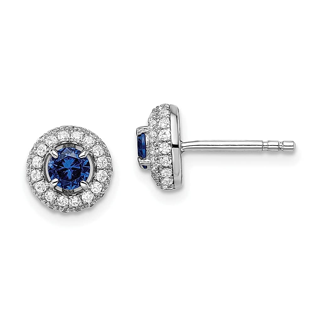 925 Sterling Silver 72-Stone Blue & White Halo Cubic Zirconia CZ Circle Earrings - Ball Button Stud Earrings for Women | Fine Jewelry Gift for Her | Perfect for Weddings, Parties & Everyday Wear