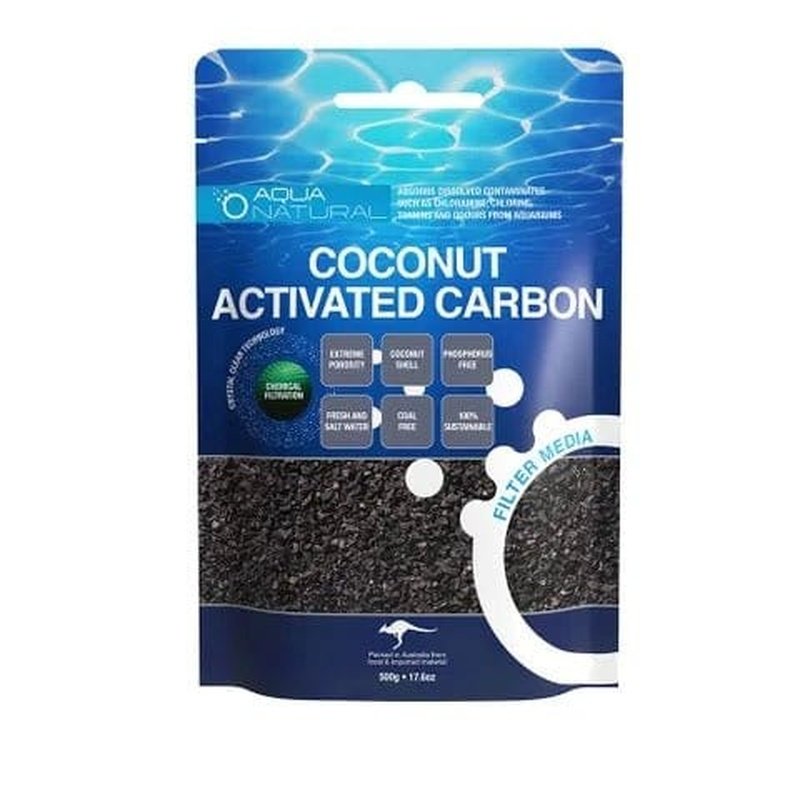 Premium Aqua Natural Activated Coconut Carbon 500g - High Purity Water Filter Media for Aquariums, Fish Tanks & Home Water Purification Systems - Removes Impurities, Odors & Toxins