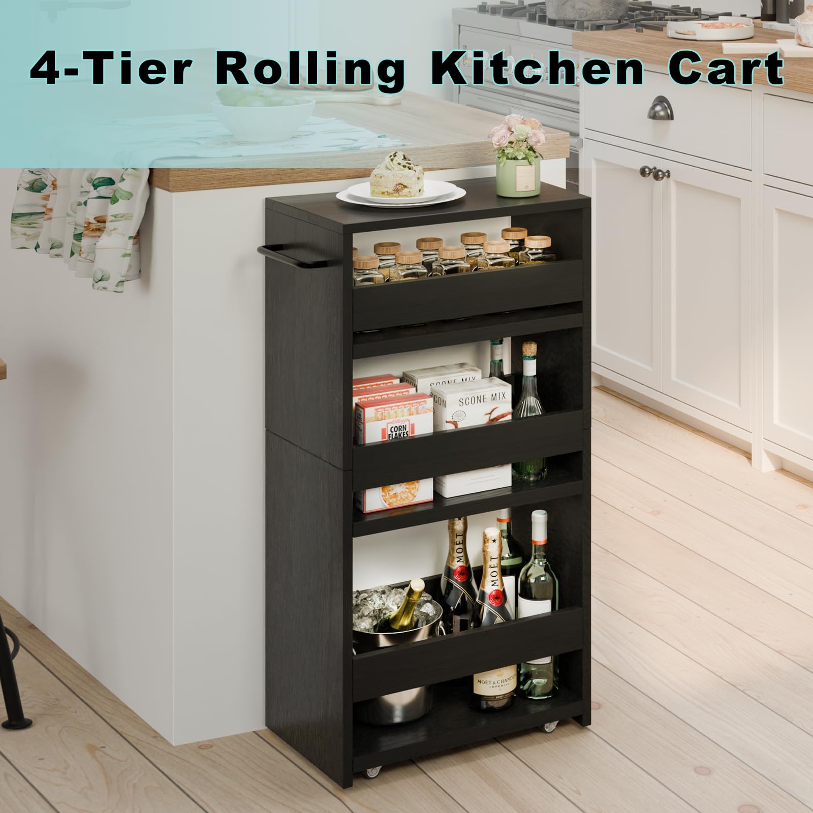 MARTY 4-Tier Slim Rolling Storage Cart with Wheels & Handle - 7.9