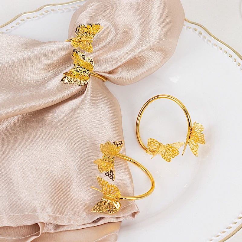 4 Pack Gold Laser Cut Butterfly Metal Napkin Rings for Wedding, Party, and Holiday Table Decor - Elegant Dining Accessories