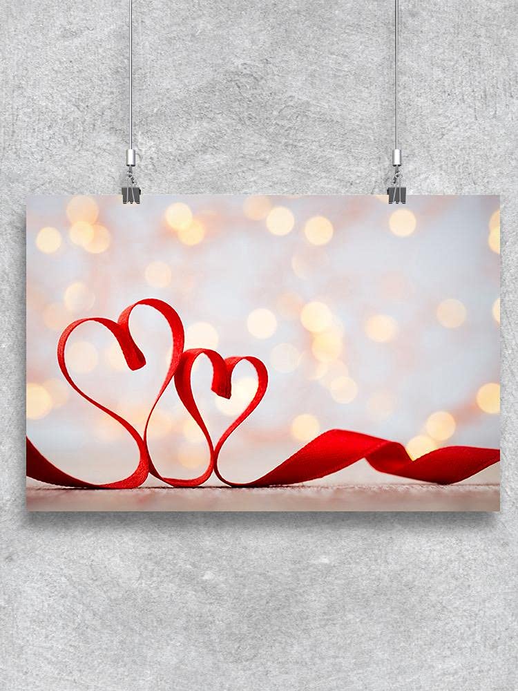 Two Red Hearts Ribbon Poster - Romantic Wall Art Decor for Valentine's Day, Wedding, Anniversary & Home Decoration
