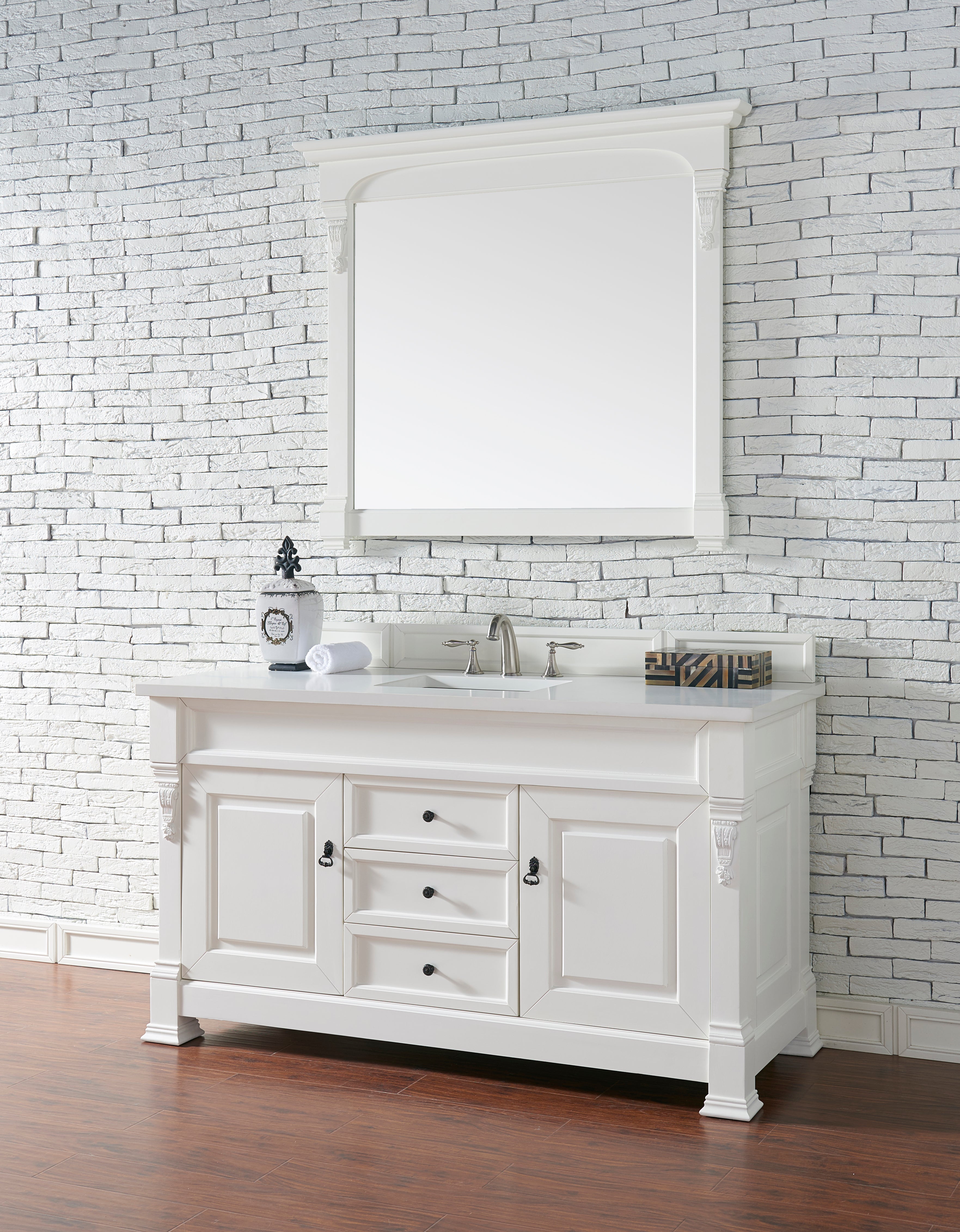 Brookfield 60-Inch Single Bathroom Vanity Set with Bright White Finish & 3CM White Zeus Quartz Countertop - Perfect for Modern Master Bathrooms & Guest Suites