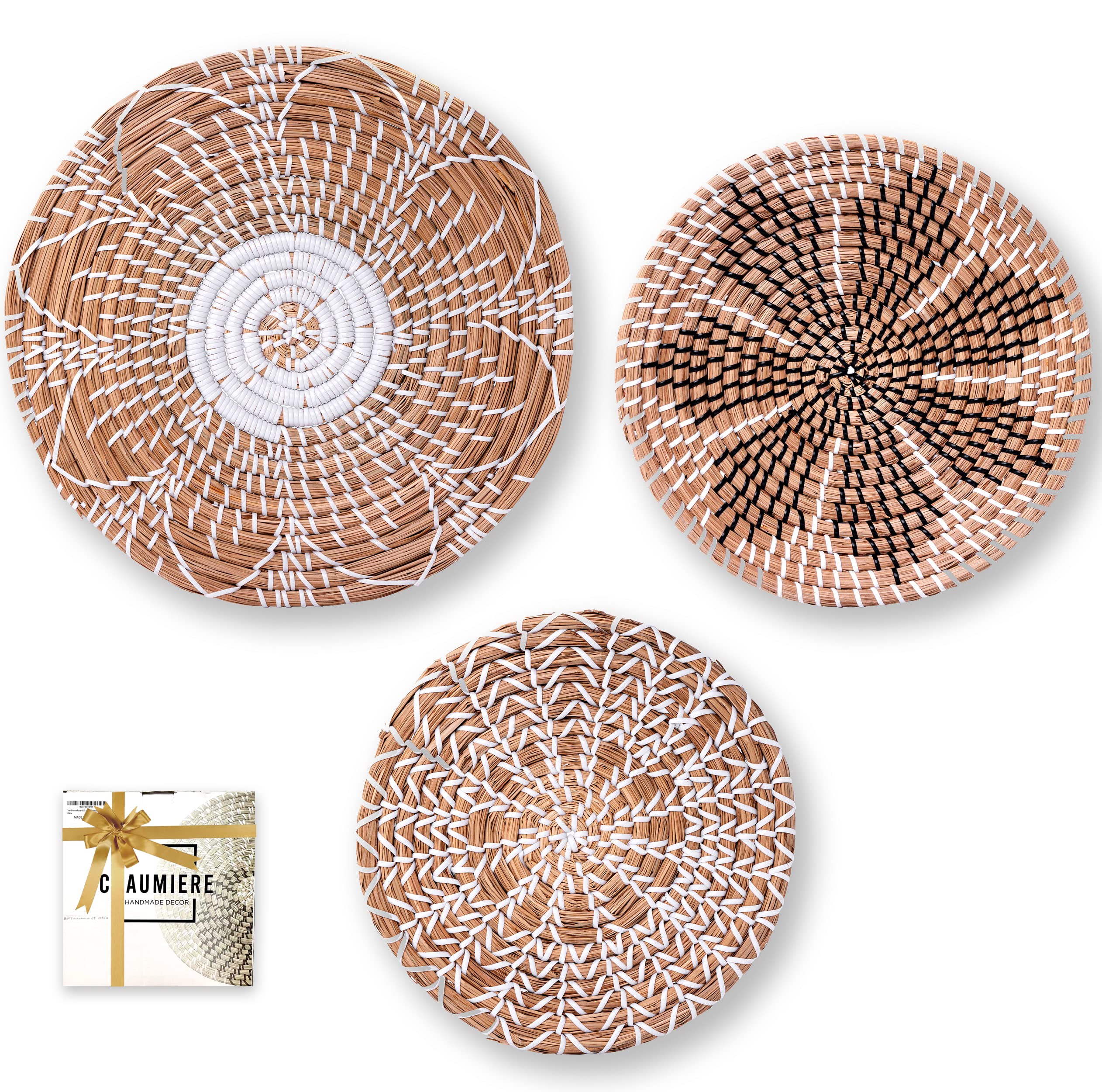 Scandinavian Boho Rattan Wall Decor Set - Handwoven Wicker Hanging Baskets for Home Decor - Natural Woven Wall Art - Perfect for Living Room, Bedroom, or Nursery Decoration