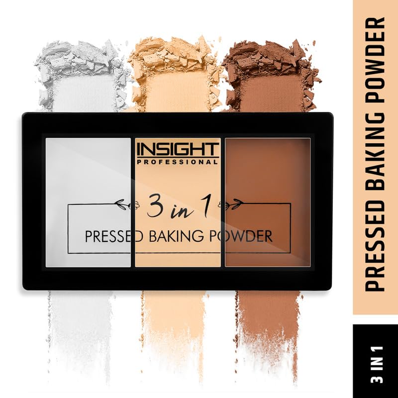 Insight Cosmetics 3-in-1 Pressed Baking Powder - Lightweight, Long-Lasting Luminous Glow for Flawless Shimmer Finish | Silky Smooth & Easy to Blend | Perfect for Contouring, Highlighting & Setting Makeup | Shade BP02