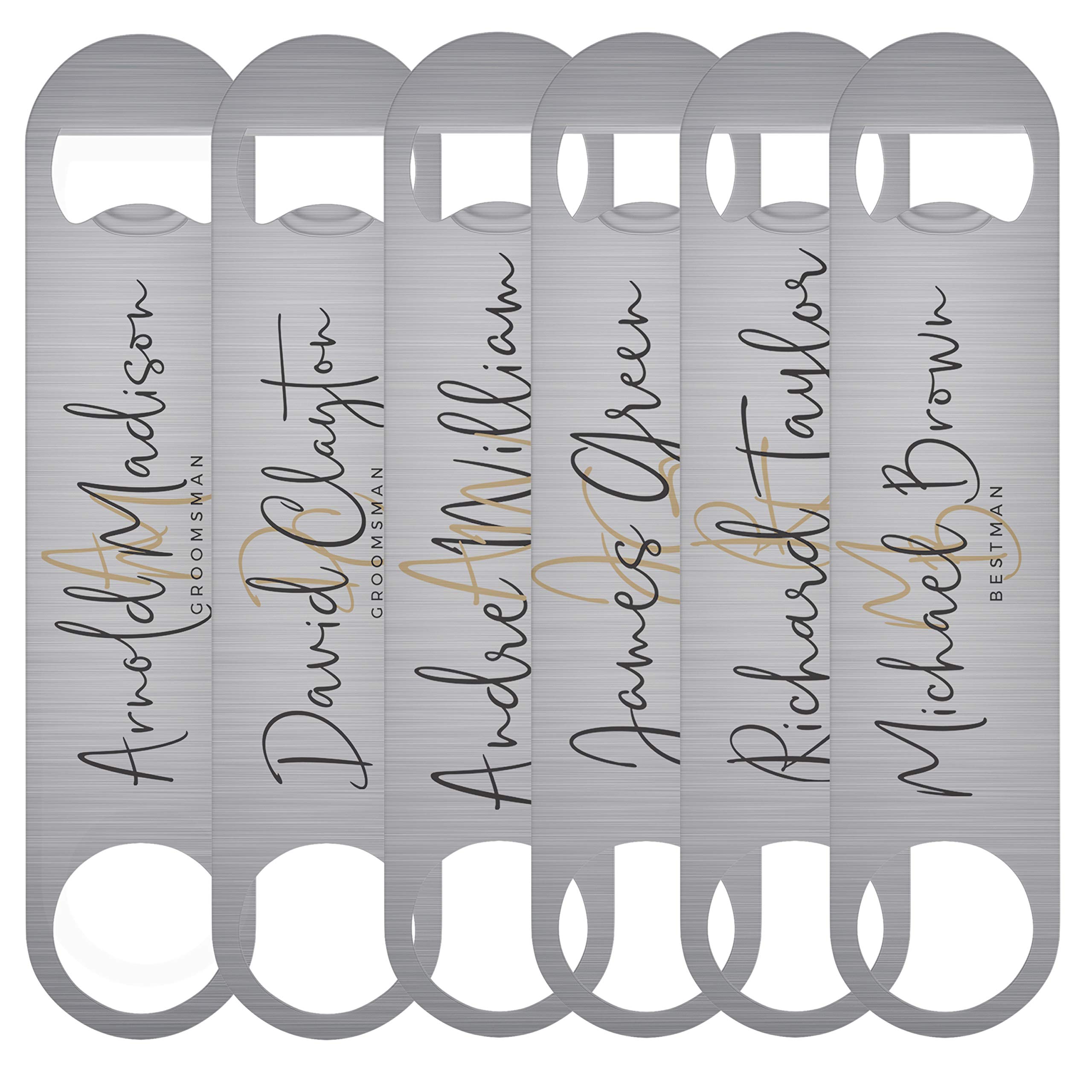 Set of 6 Personalized Stainless Steel Bottle Openers - Unique Groomsmen & Bridesmaid Gifts for Weddings, Bachelor Parties & Bridal Showers - Perfect Best Man Gift Idea for Wedding Celebrations & Party Favors