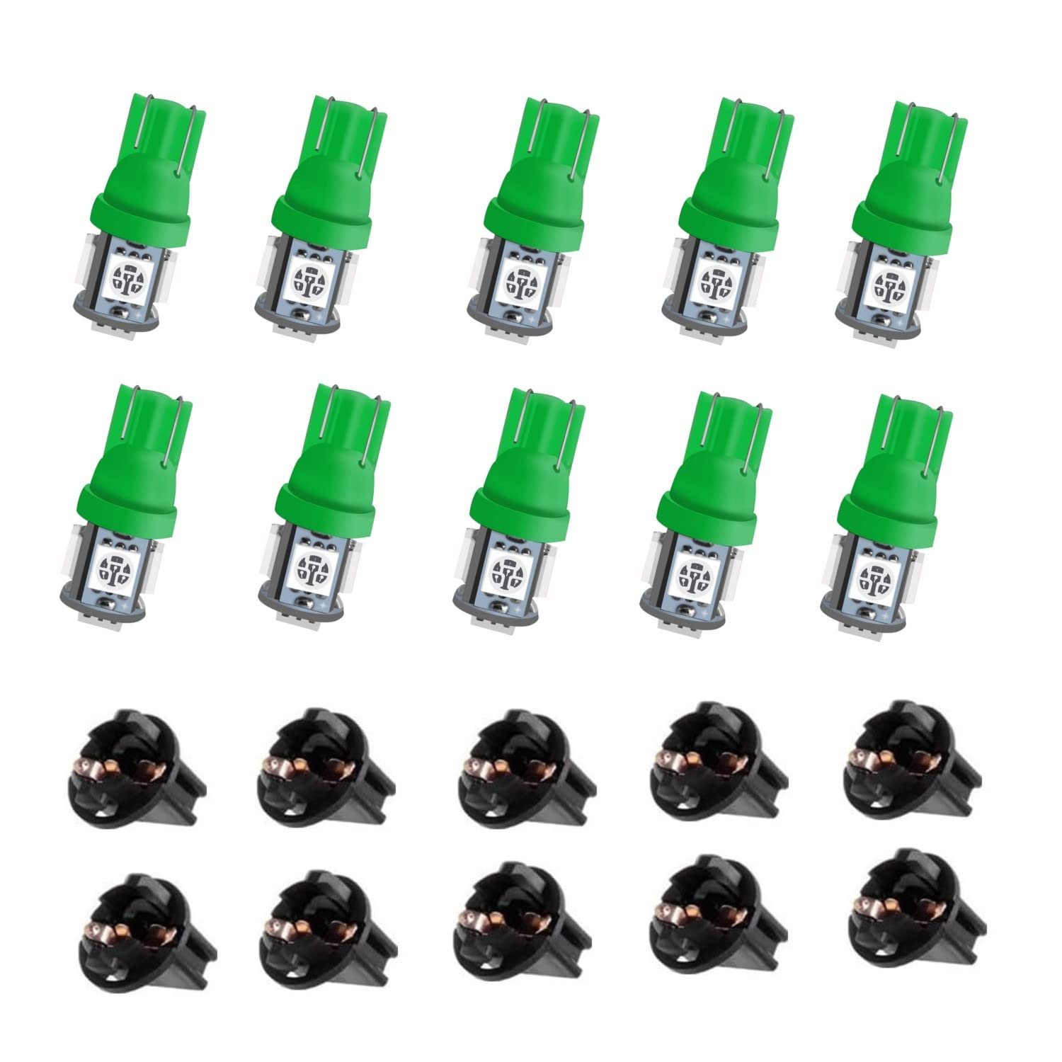 10-Pack T10 194 168 LED Bulbs - Green Instrument Panel Gauge Cluster Dashboard Lights for Cars, Trucks, Boats & RVs - Super Bright 158 PC194 PC195 PC160 PC161 PC168 Replacement Bulbs for Dashboard, Speedometer & Interior Lighting