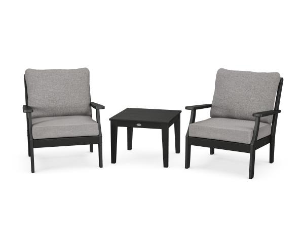 Polywood Black Braxton 3-Piece Deep Seating Set - Outdoor Patio Furniture for Garden, Poolside & Backyard Relaxation