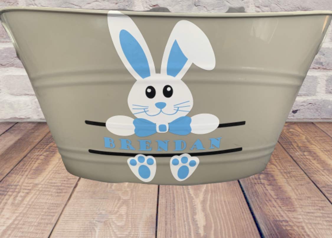 Personalized Bunny Easter Basket with Name - Custom Kids Easter Pail for Egg Hunting - Adorable Easter Bin for Egg Gathering & Gift Giving - Perfect for Easter Egg Hunts, Spring Celebrations & Party Favors