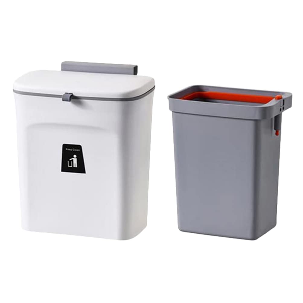 Angoily 5L/8L Plastic Hanging Trash Can - Small Kitchen Compost Bin with Lid, Countertop Waste Basket for Organic Waste, Indoor Garbage Container - Perfect for Kitchen Counter, Under Sink, Office & Bathroom