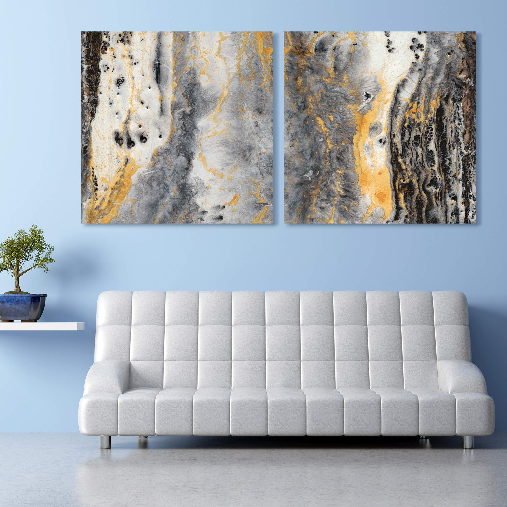Empire Bands of Gold Frameless Floating Tempered Glass Wall Art - 38x38 Inches, Ready to Hang - Modern Home & Office Decor for Living Room, Bedroom, Dining Area