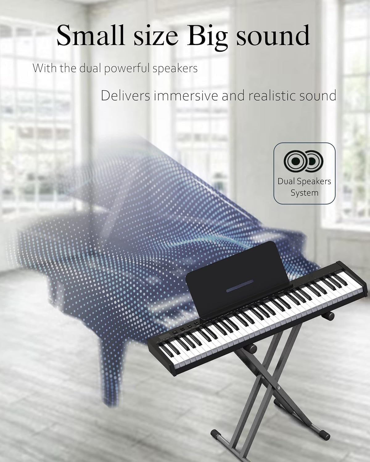 61-Key Semi-Weighted Portable Digital Piano Keyboard with Stand, Headphones & Sustain Pedal - Ideal for Beginners, Home Practice & Live Performances - Includes Carrying Case (Black)