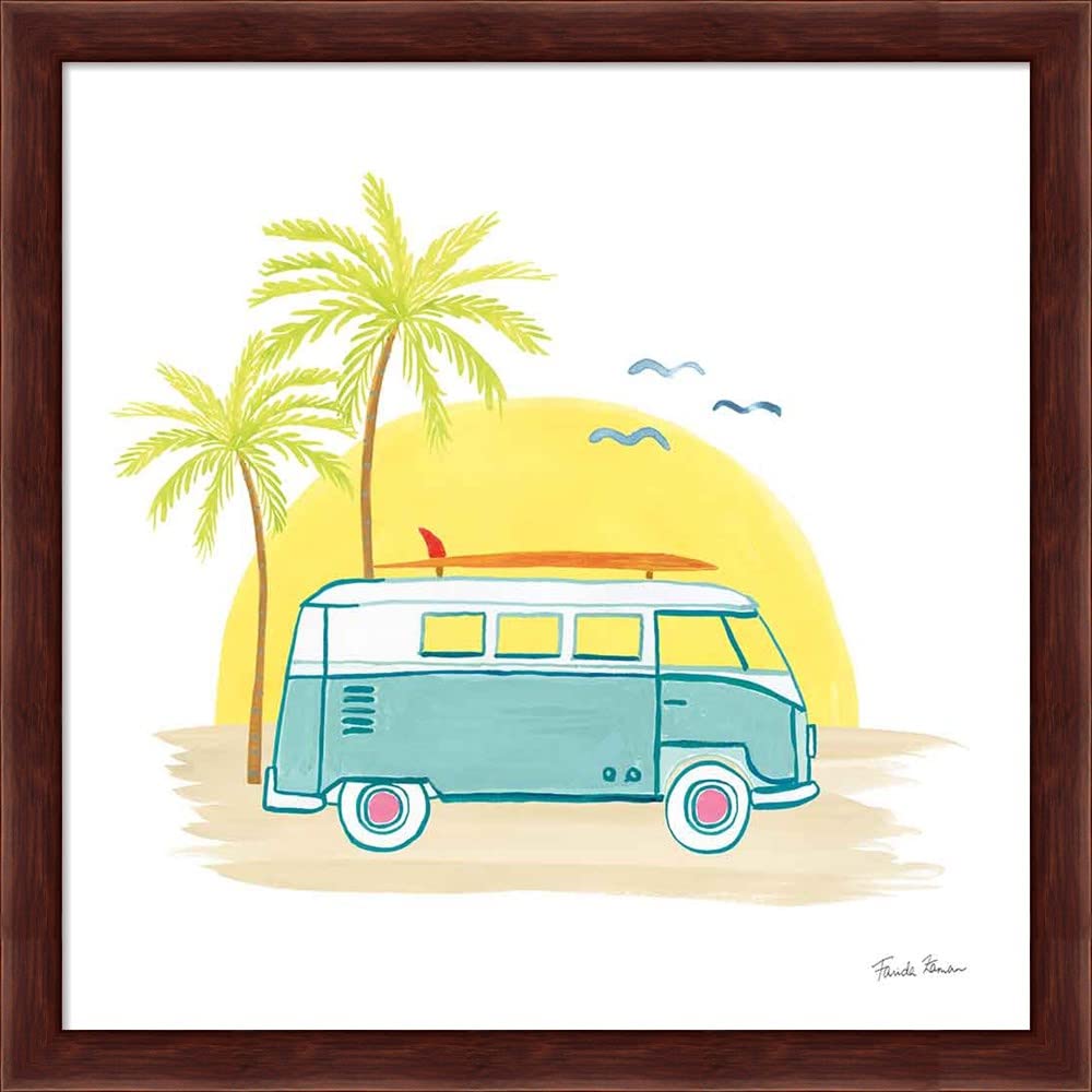 Farida Zaman Beach Cruiser Framed Art Print - 13x13 Inch Wall Decor with Deep Mahogany Frame | Perfect for Coastal Living Rooms, Beach House Decor & Boho Bedroom Wall Art