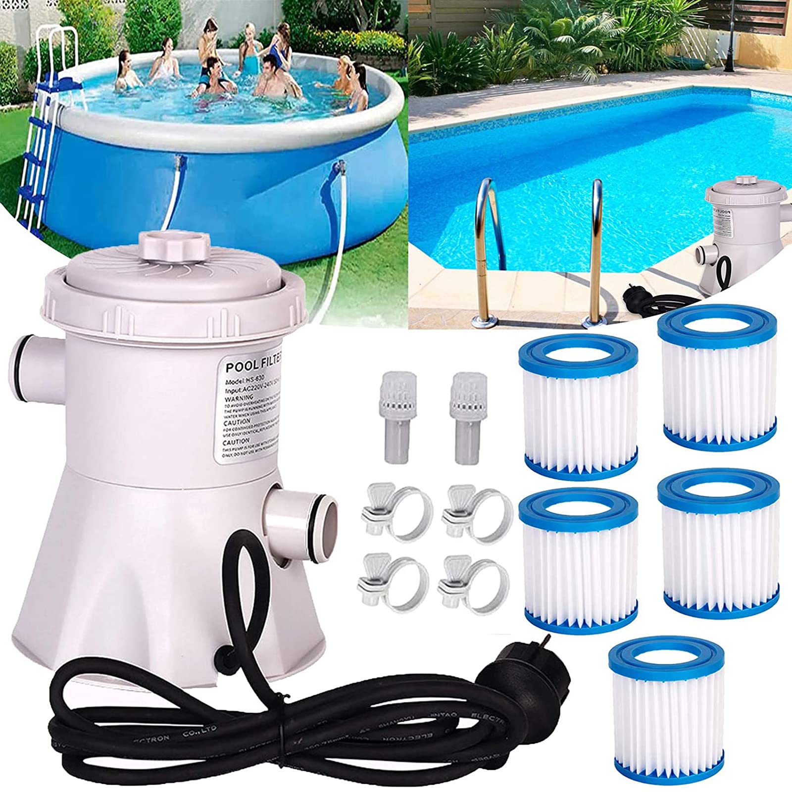 300GPH Pool Filter Pump - Portable Electric Water Pump for Above Ground & Inflatable Pools | Swimming Pool Cartridge Filter System for Metal Frame Pools | Ideal for Backyard, Garden & Outdoor Water Filtration