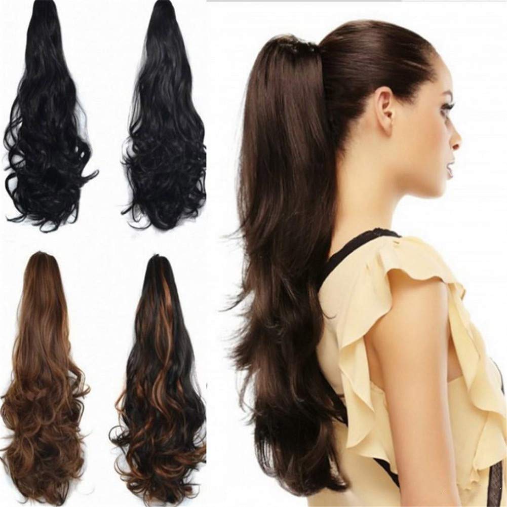 RemeHi 22 Inch Wavy Curly Remy Human Hair Clip-in Ponytail Extension with Jaw Claw Clip for Women - 130g Dark Brown (#2) | Perfect for Parties, Weddings & Everyday Styling