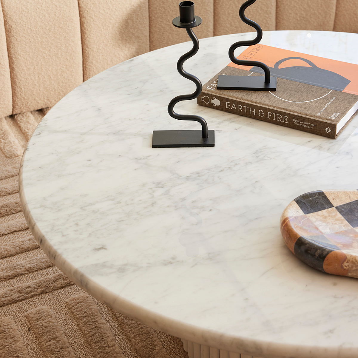Modern White Oak & Carrara Marble Coffee Table - 100cm Round Living Room Center Table for Small Spaces | Mid-Century Style Home Decor for Apartments & Condos
