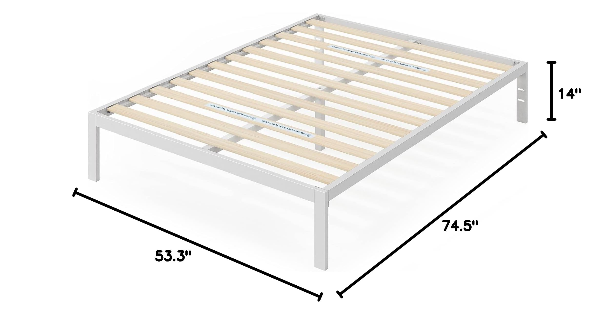 ZINUS Mia Metal Bed Frame - Wood Slat Support, No Box Spring, Easy Assembly - Full Size White for Modern Bedrooms