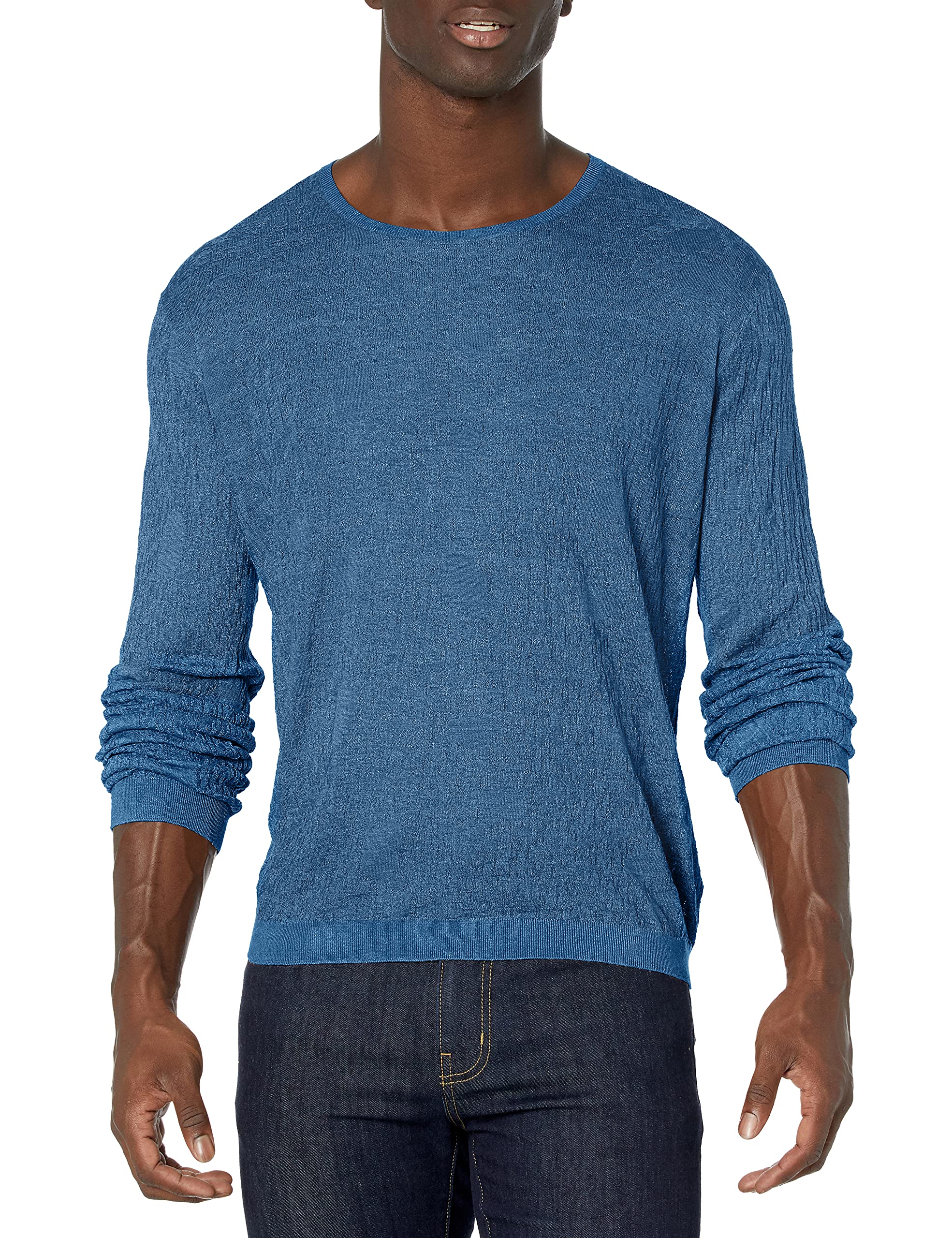 John Varvatos Men's Regular Fit Long Sleeve Crewneck Sweater with Textured Jacquard Stitch - Stylish Casual Wear for Office & Date Nights