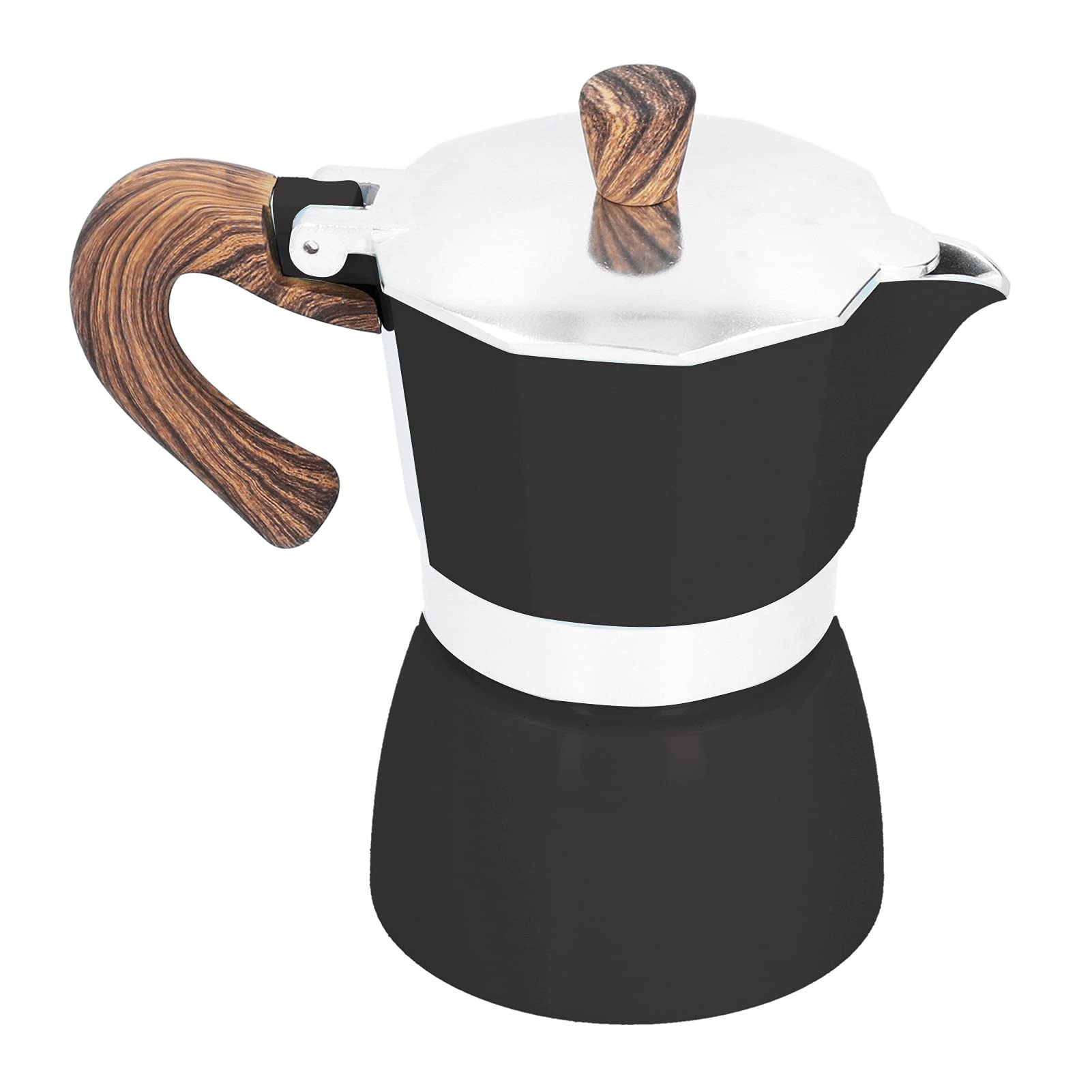 Shanrya Moka Coffee Pot - Lightweight Aluminum Stovetop Espresso Maker for Home, Office, Travel & Kitchen (Seiko Black) | Perfect for Camping, Dorm Rooms & Small Spaces