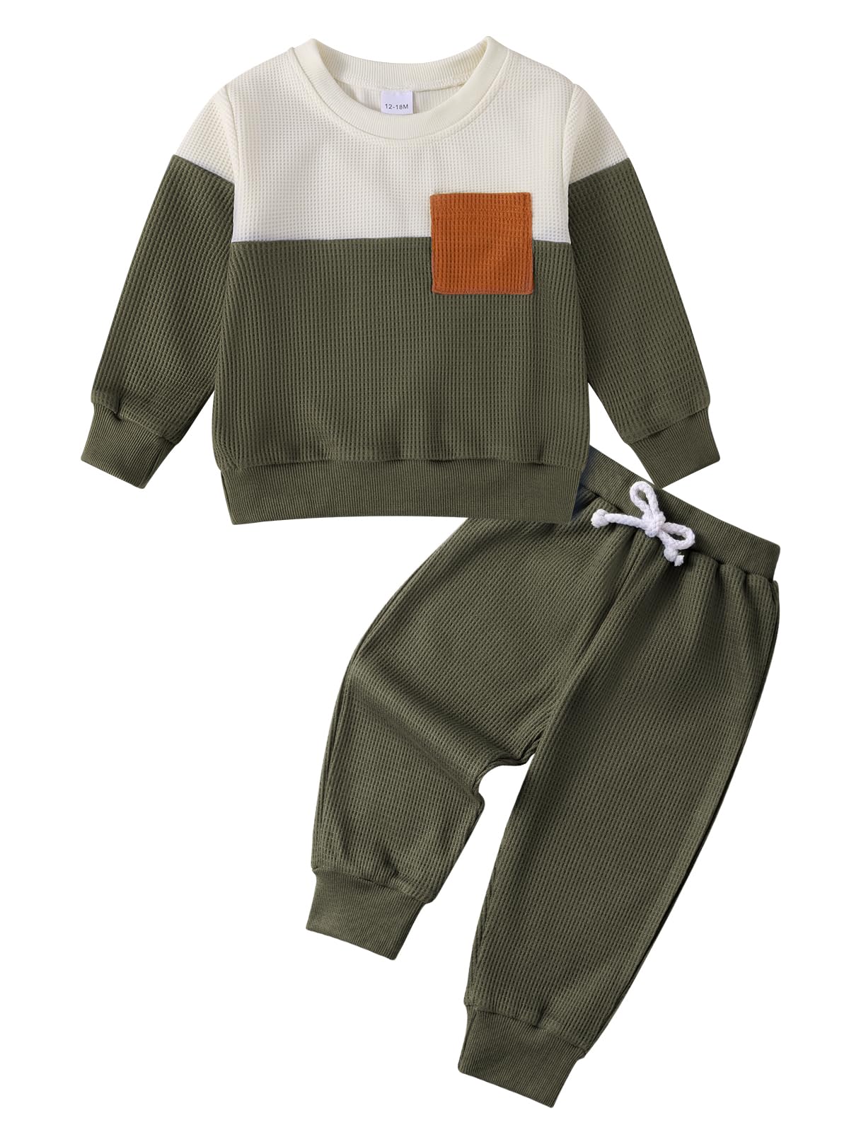 Toddler Baby Boy Fall Winter Clothes Set - Little Dude Print Embroidered Long Sleeve Sweatshirt & Pants Waffle Knit Outfit | Cozy Playtime & Outdoor Adventures