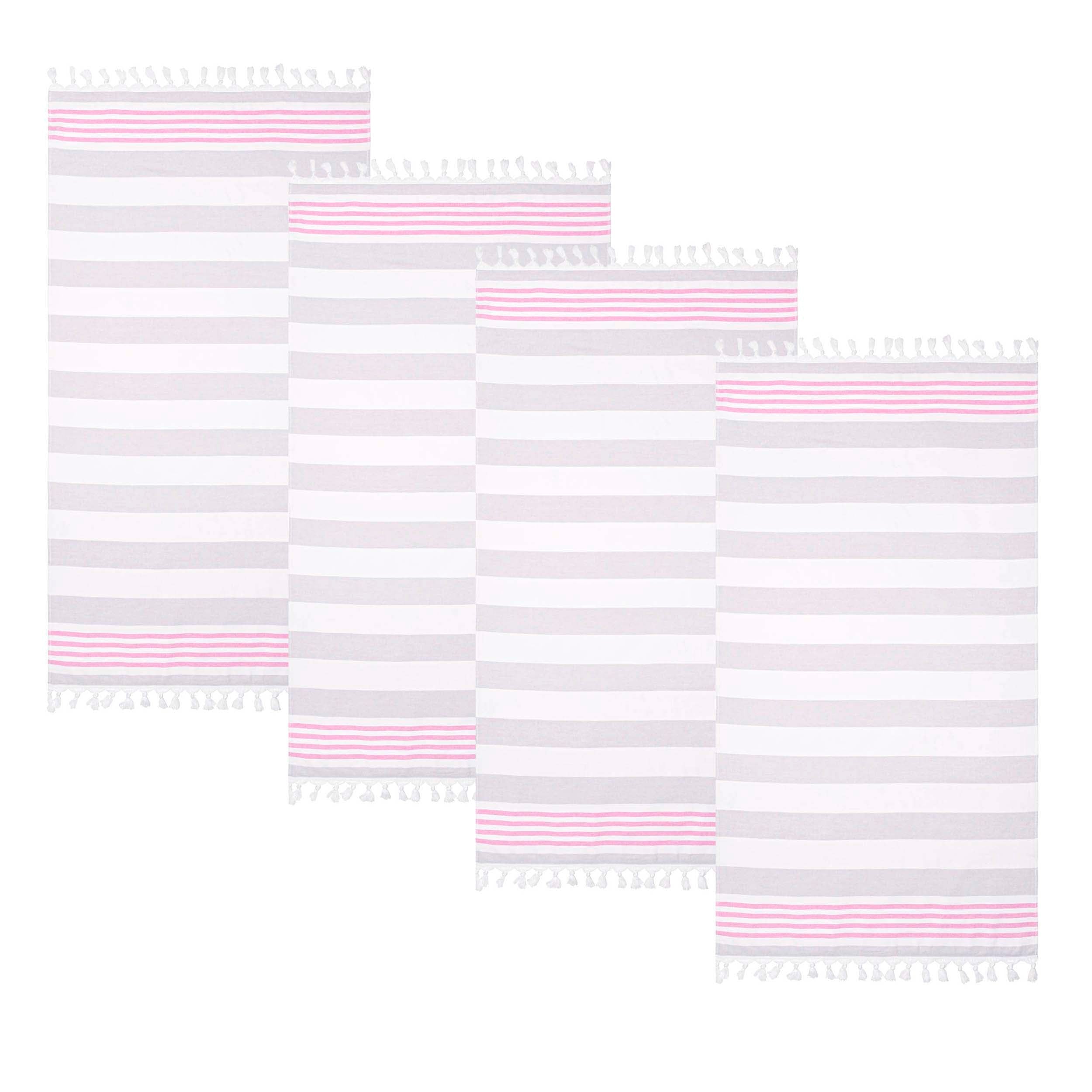 Coastal Resort Stripe Fouta 4-Piece Beach Towel Set with Tassels - Soft & Absorbent for Pool, Beach, Spa & Outdoor Use