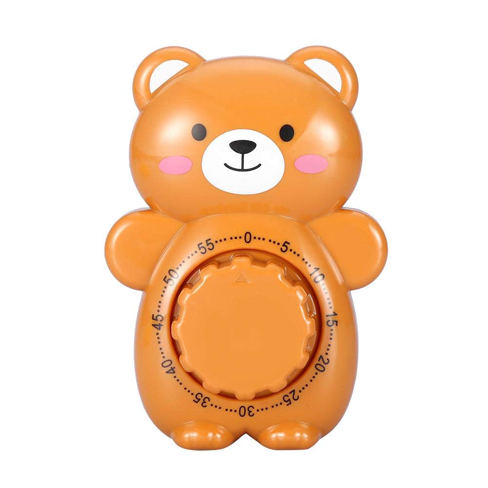 Vensans Cute Cartoon Bear Mechanical Kitchen Timer - 60 Minute Manual Alarm Clock for Cooking, Baking & Household Use (Brown, Blue, Pink) - Perfect for Home, Office & Classroom