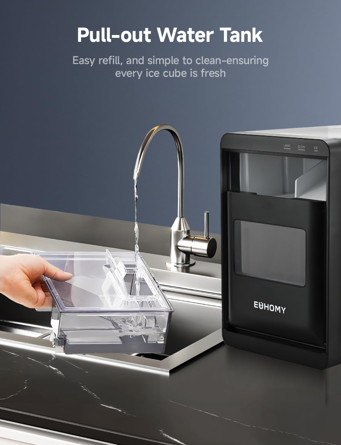 EUHOMY 44Lbs/24H Countertop Nugget Ice Maker with Self-Cleaning, Ice Scoop & Basket - Portable Pebble Ice Machine for Cocktails, Sodas, Smoothies - Perfect for Home Kitchen, Office, Bar (Black)