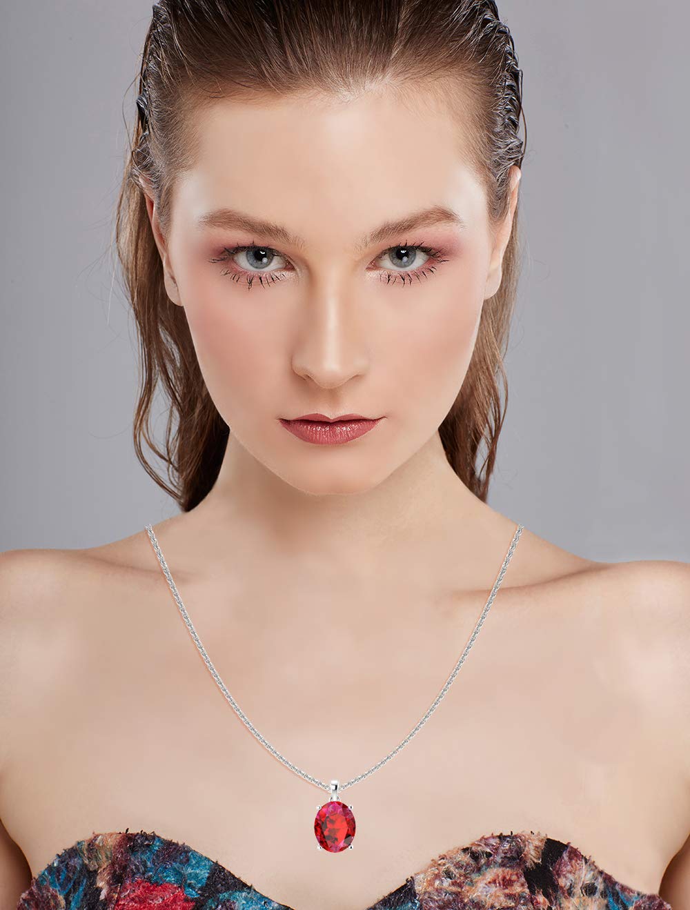 14K Yellow Gold & White Gold Pendant Necklace for Women - 7mm Oval Birthstone Gemstone (Precious/Semi-Precious) with 18