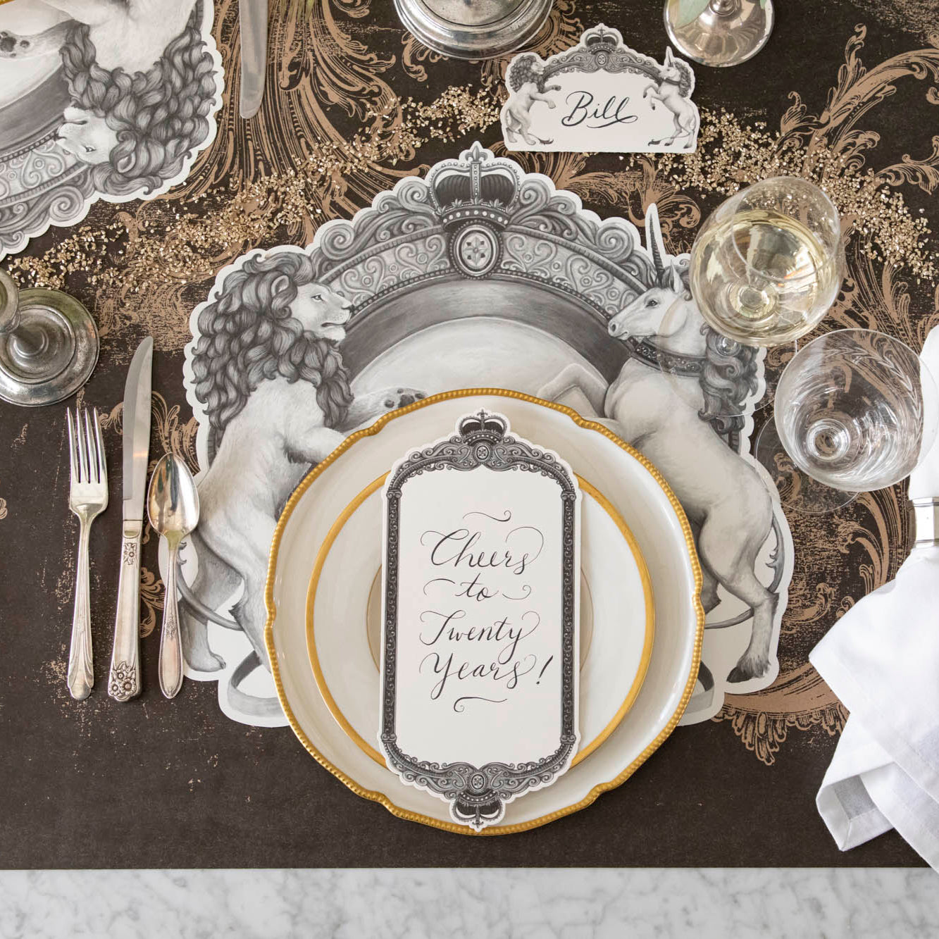 Premium Die-Cut H&C Regal Crest Placemats - Elegant Table Setting for Formal Dining, Holiday Decor & Special Occasions