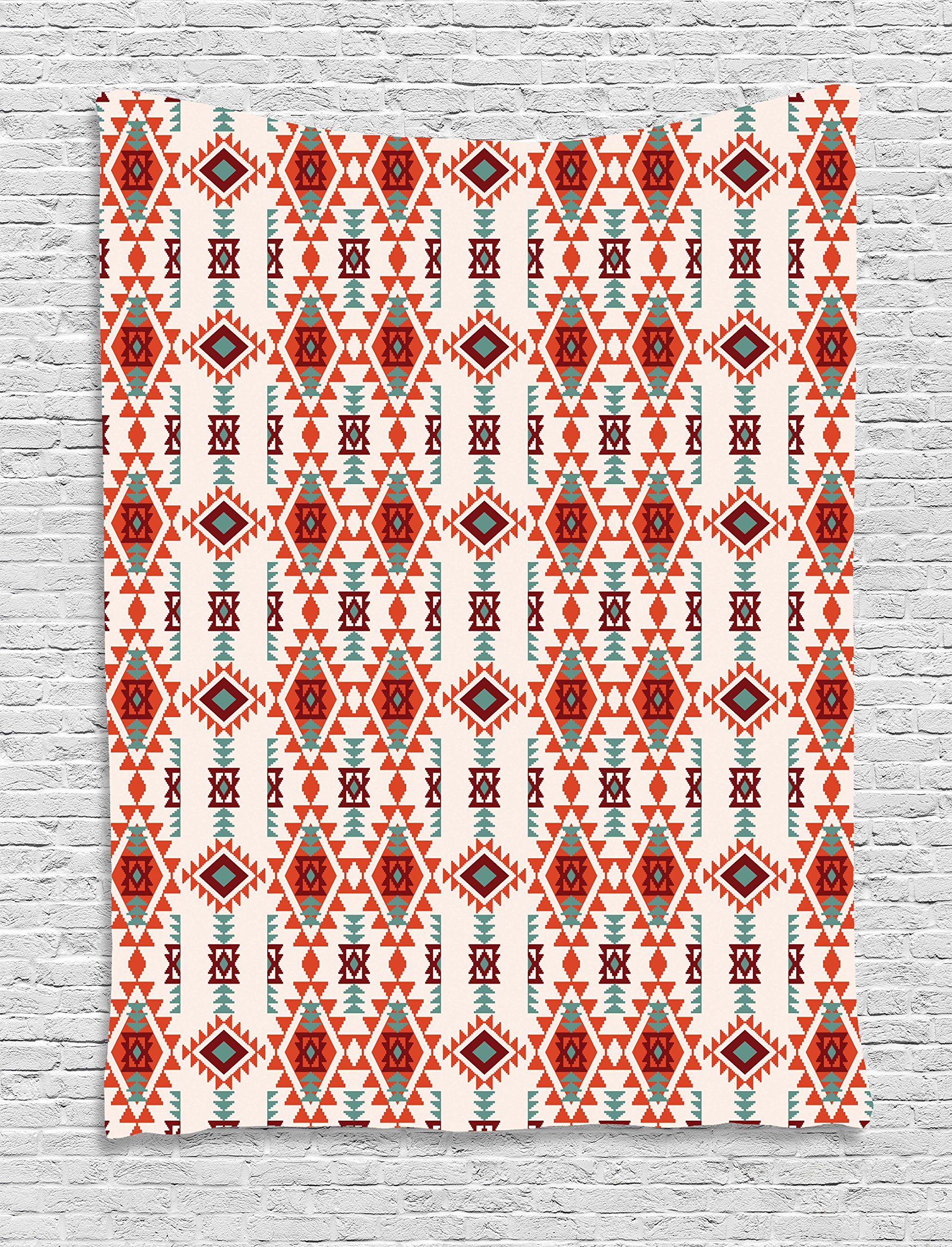 Ambesonne Southwestern Tapestry - Aztec Tribal Wall Art with Folkloric Triangle Patterns, 60x80 Inch Brown Seafoam Wall Hanging for Bedroom, Living Room & Dorm Decor | Perfect for Boho, Southwest & Native American Style Home Decor