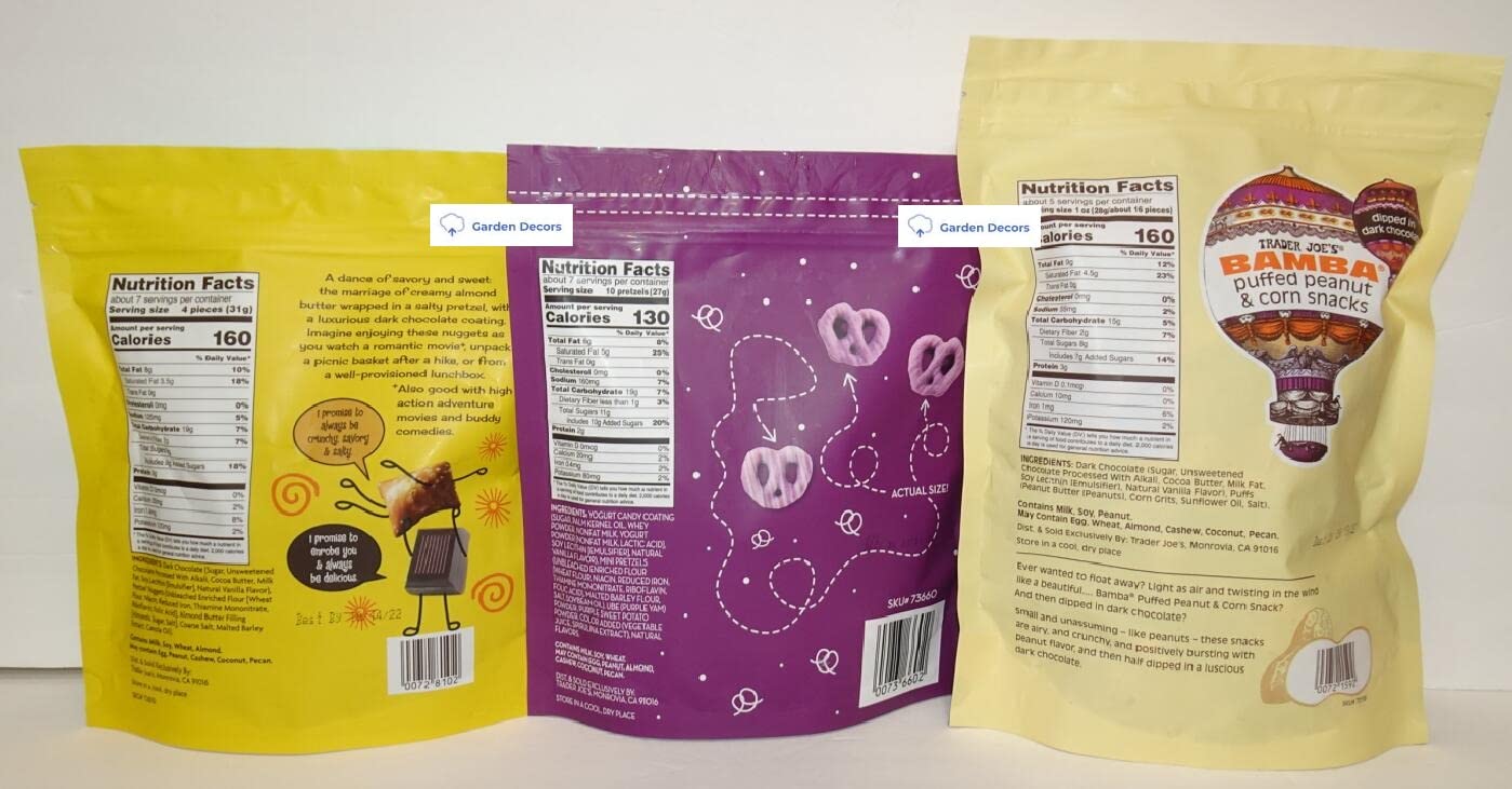 Trader Joe's Dark Chocolate Almond Butter Filled Pretzel Nuggets, UBE Pretzels & Bamba Puffed Peanut Corn Snacks - 3-Pack Gourmet Snack Assortment for Parties, Gifts & Healthy On-the-Go Treats