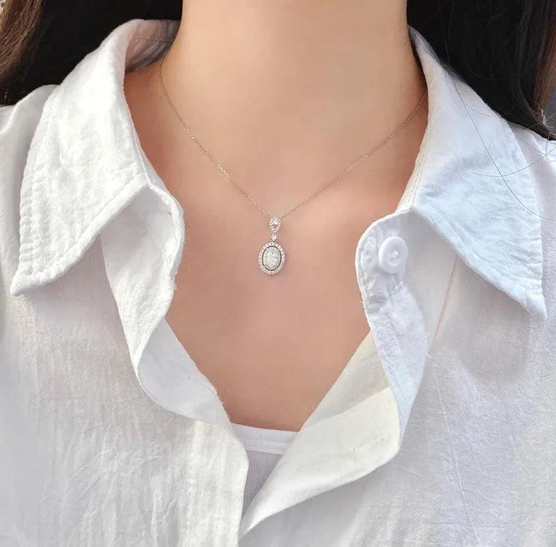 18K White Gold Diamond Pendant Necklace for Women - Luxury Geometric Engagement Jewelry with Real Diamonds - Perfect for Weddings, Anniversaries & Special Occasions