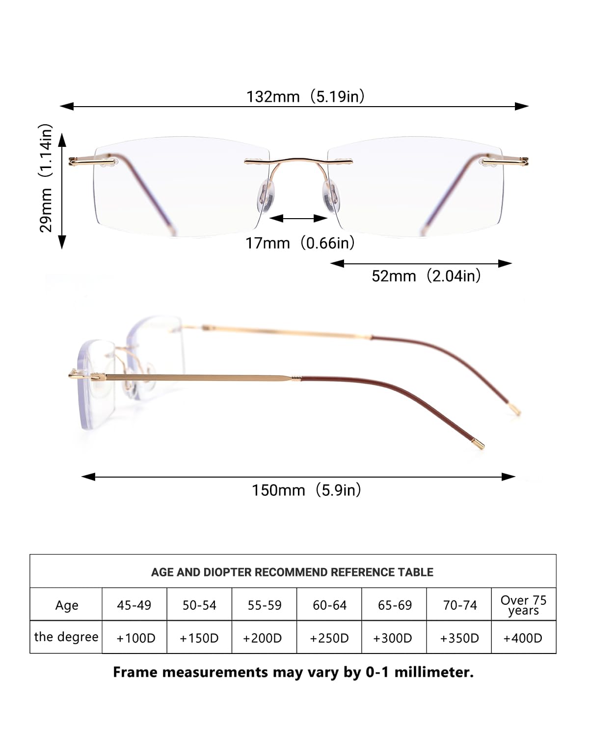 TERAISE Rimless Reading Glasses for Men & Women - Lightweight Metal Frame Clear Lens Readers with Blue Light Blocking - Perfect for Computer Work, Reading & Screen Time