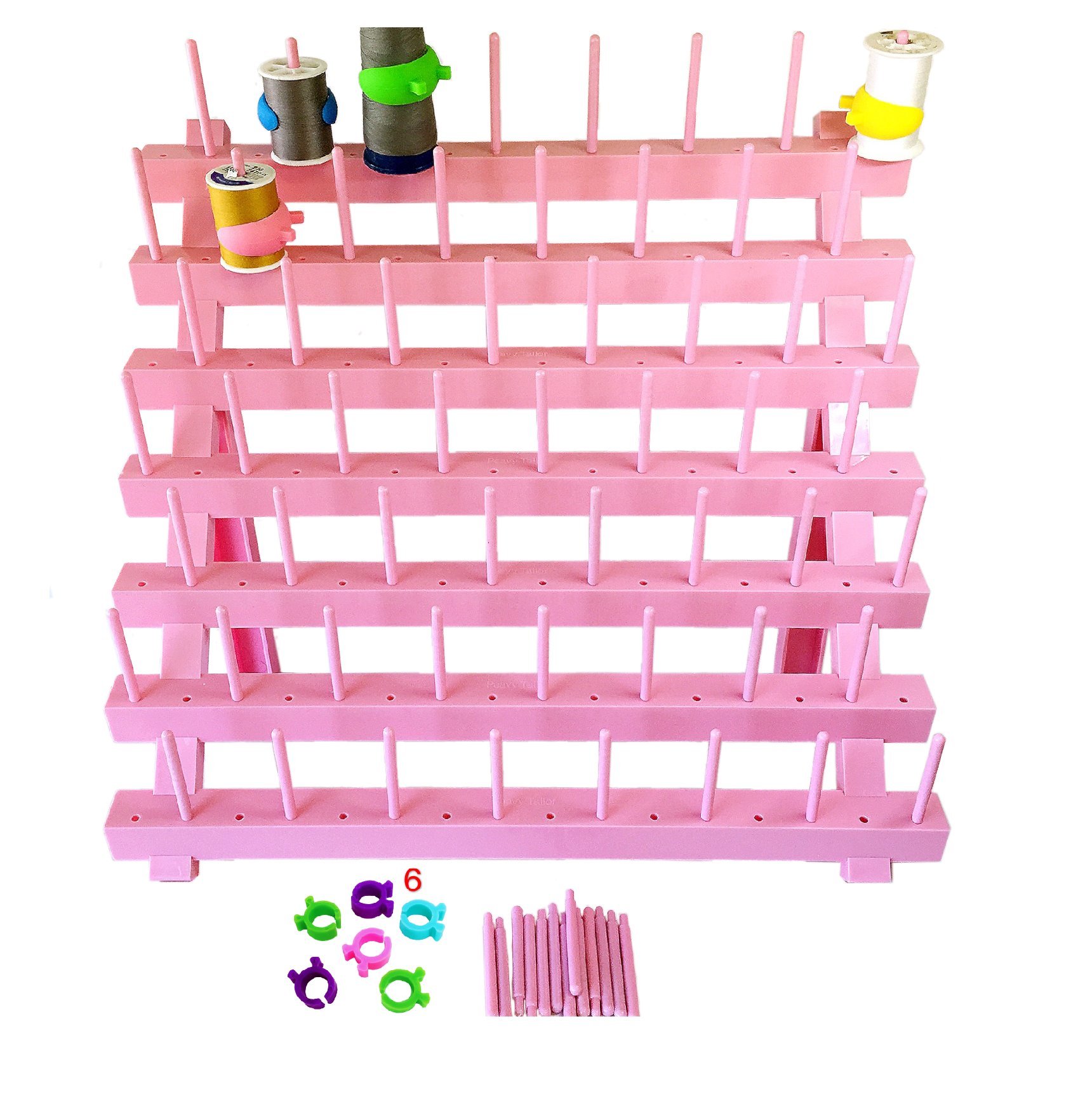 PeavyTailor Thread Rack Holder - 70 Removable Pins Foldable Sewing Organizer Stand (40.5x40cm) for Thread Cones, Embroidery Spools & Quilting Skeins Storage - Perfect for Sewing Rooms, Craft Stations & Quilting Workshops