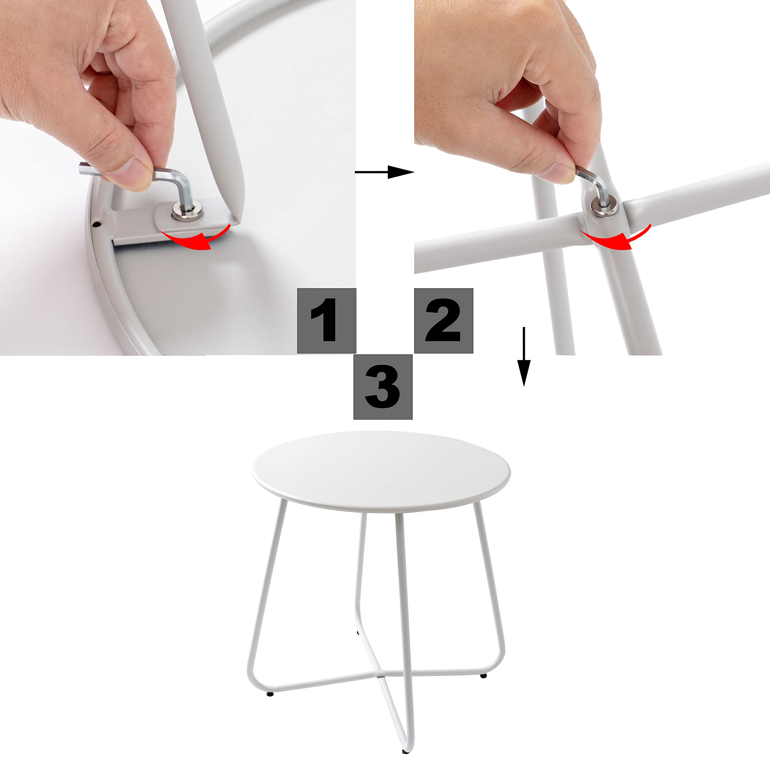 CODIN Set of 2 Weather-Resistant Metal Outdoor Side Tables - Small Round End Tables for Patio, Garden, Porch, Balcony & Lawn - Perfect for Outdoor Relaxation, Entertaining & Decor (White, 2-Pack)