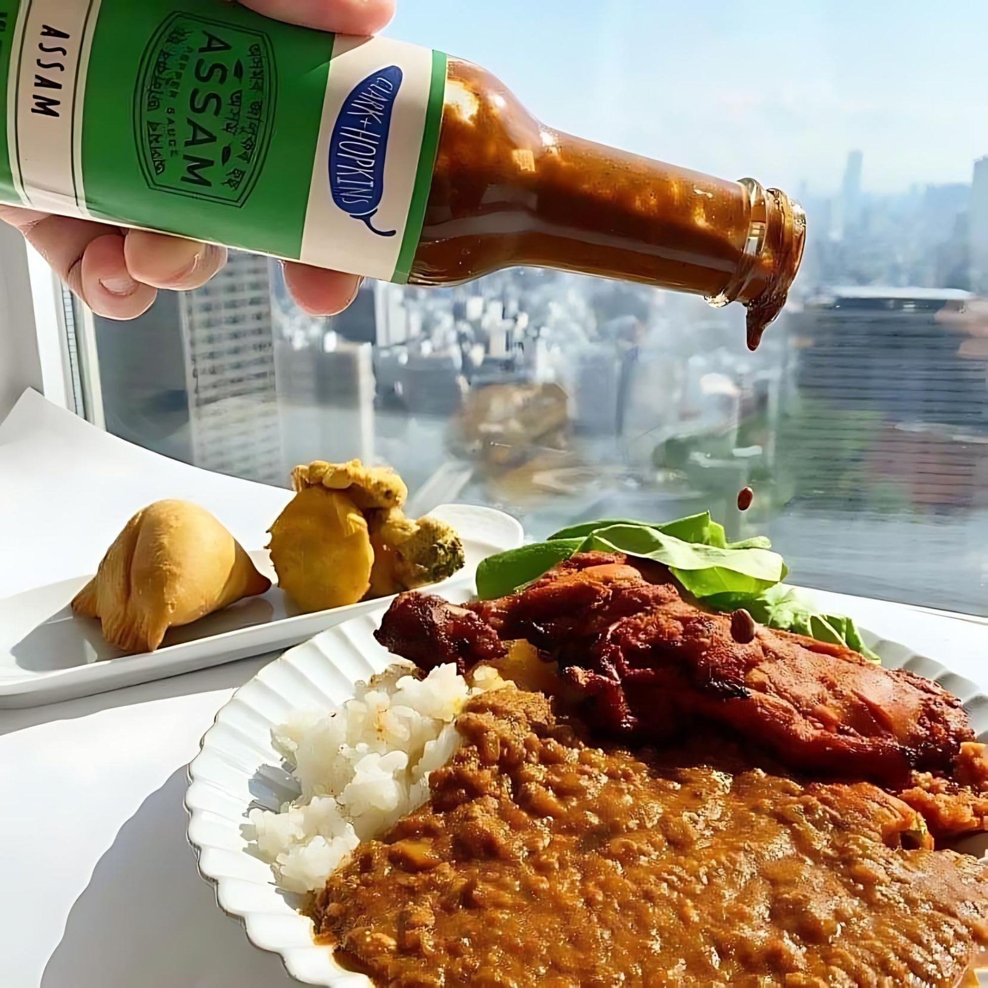 Clark + Hopkins Assam Pepper Sauce - Ghost Pepper Curry & 7 Pot Primo Chili Hot Sauce | Authentic Assamese Cuisine | 5oz Bottle | Perfect for Wings, Tacos & Curry Dishes