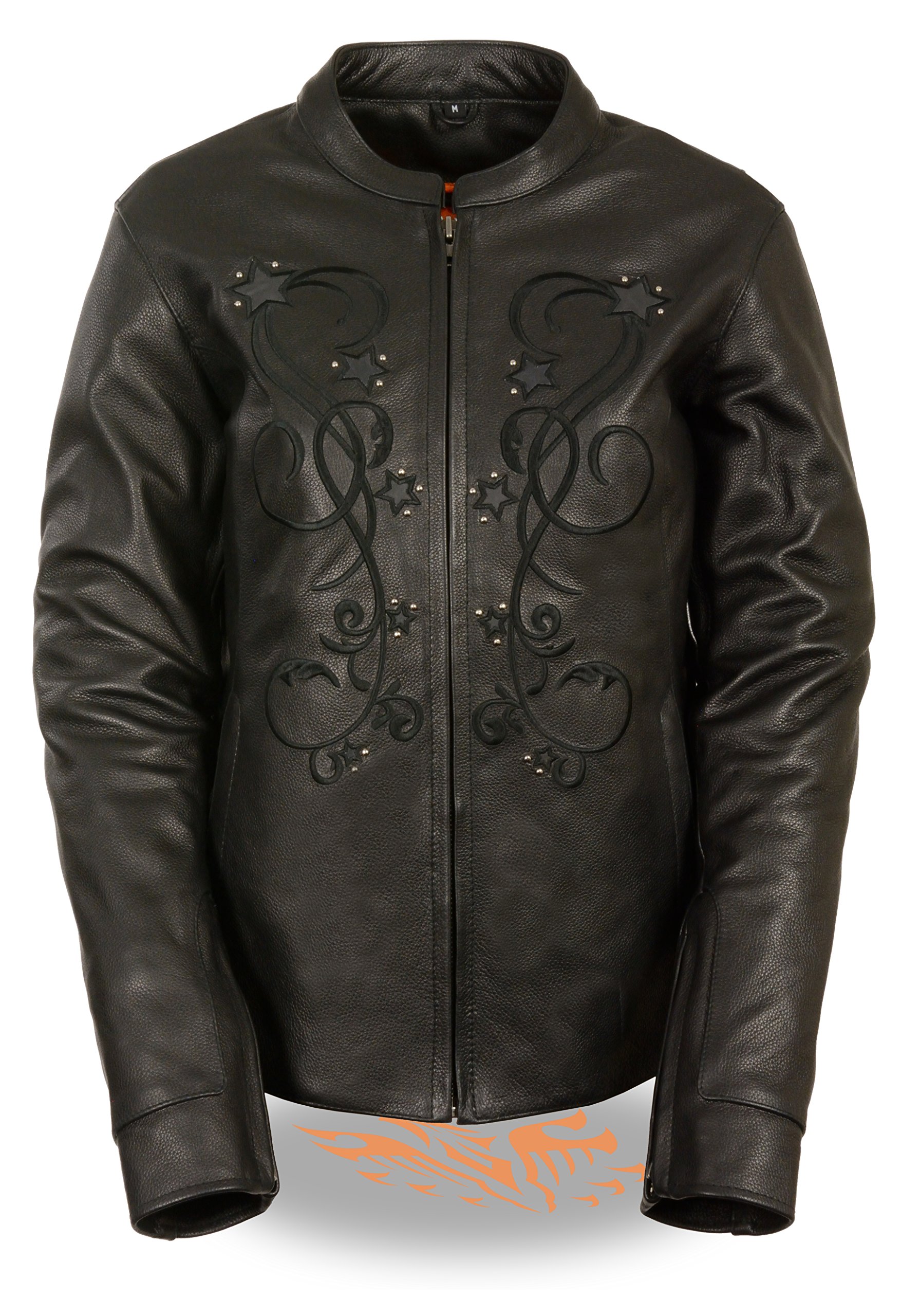 Milwaukee Leather Women's Reflective Star Embroidery Jacket - Stylish Motorcycle Riding Gear for Night Safety & Fashion