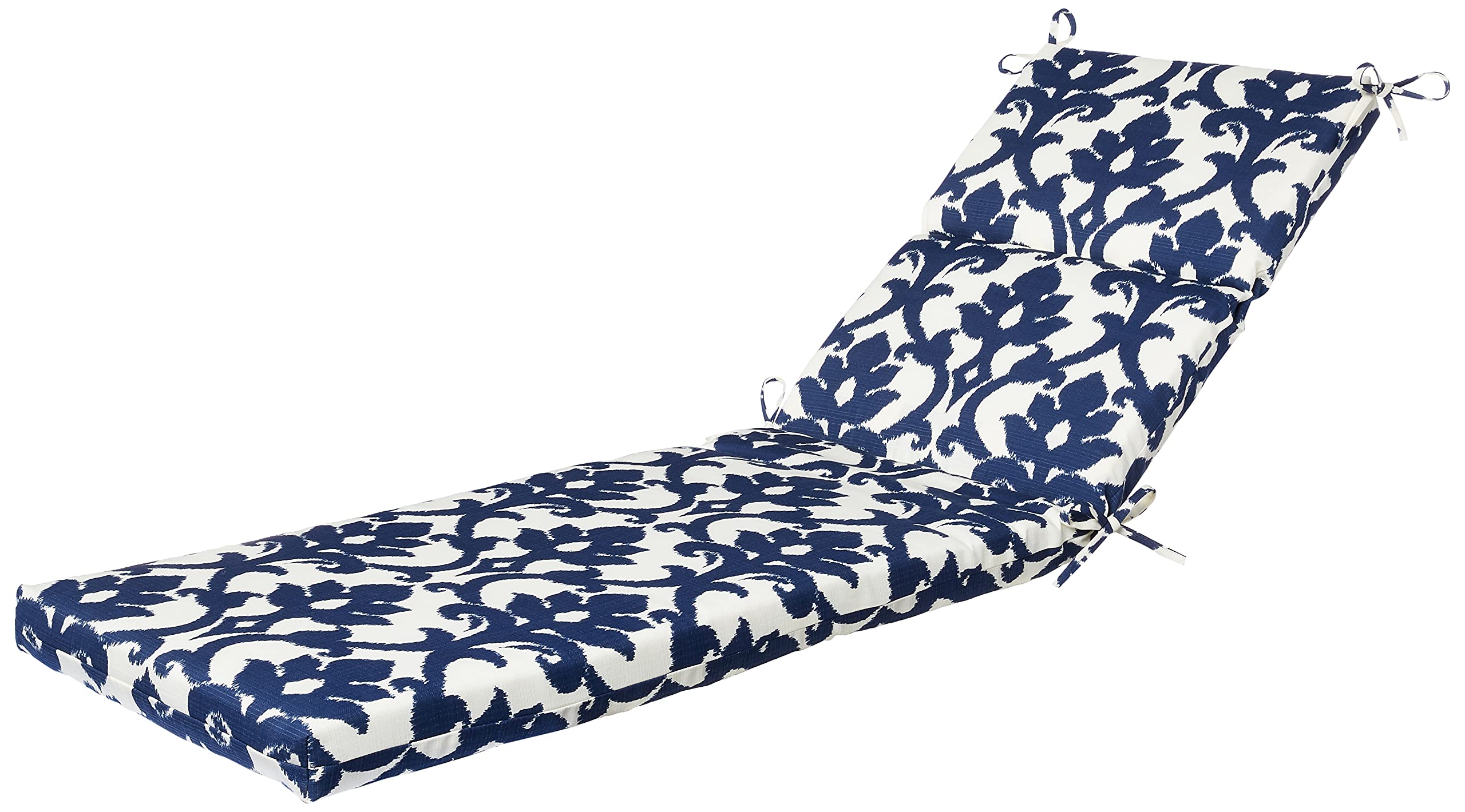 Premium Damask Indoor/Outdoor Chaise Lounge Cushion - Split Back Design with Secure Ties, Plush Fiber Fill, Weather & Fade Resistant - 72.5