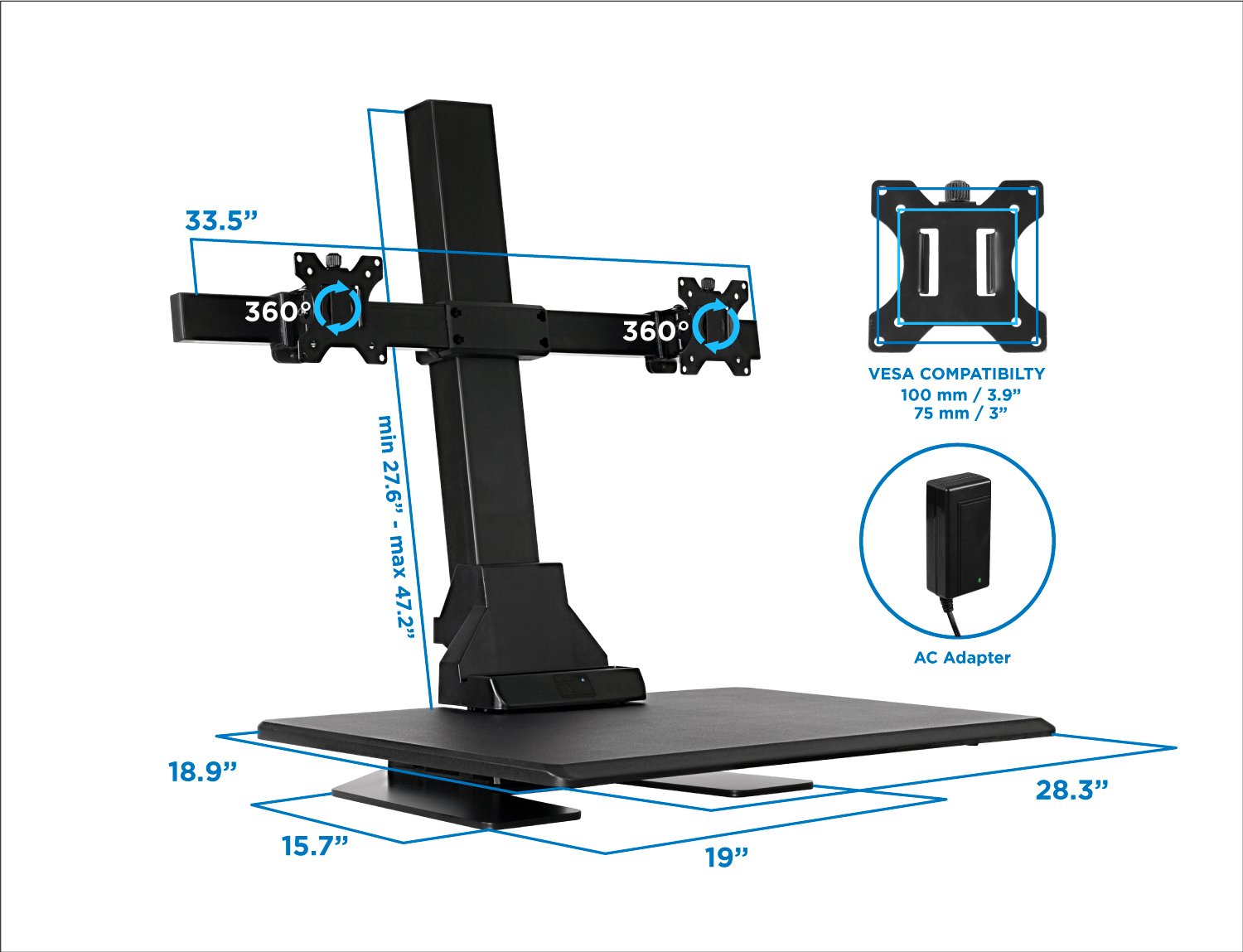 Mount-It! Dual Monitor Electric Standing Desk Converter - Adjustable Height Riser for 2 Screens up to 32