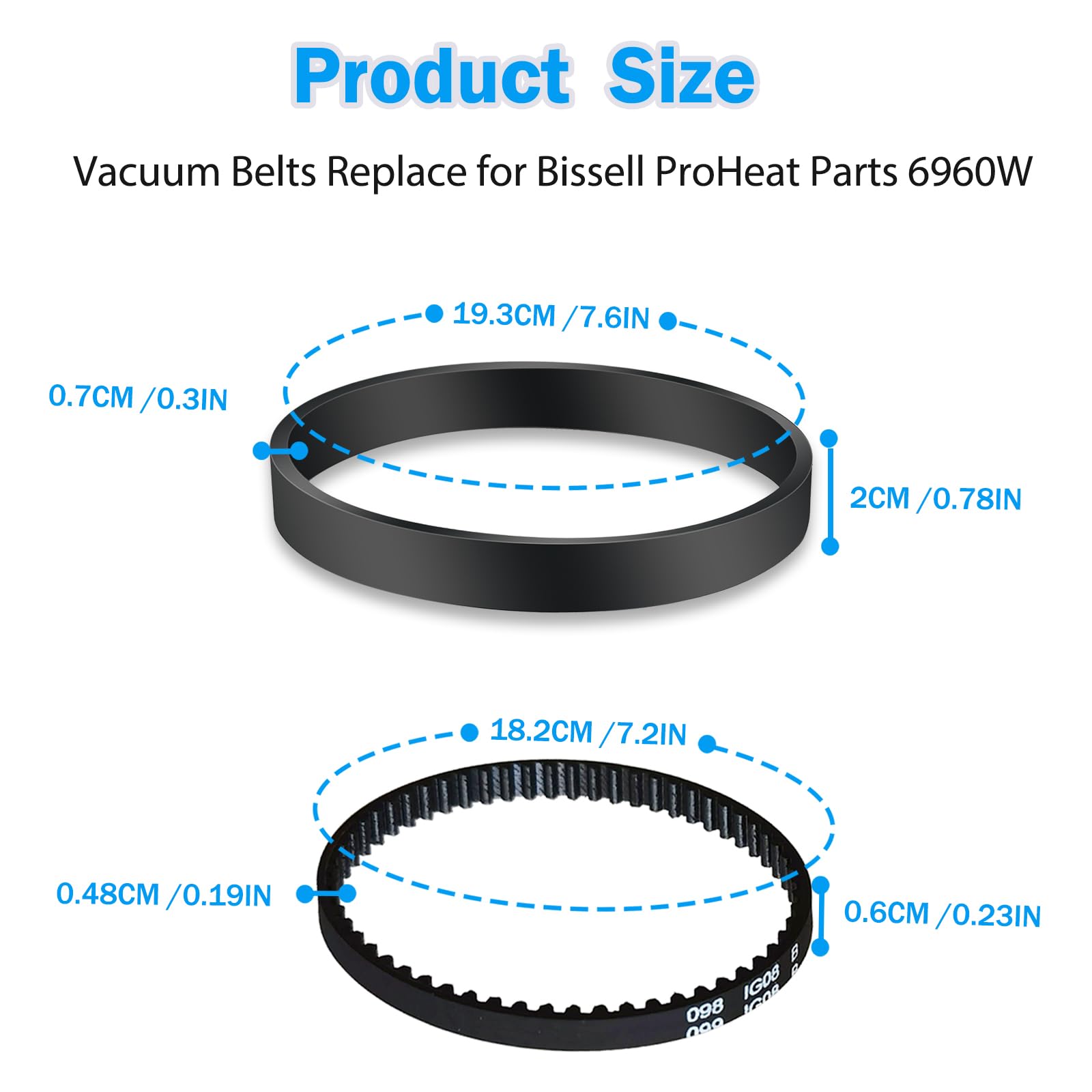 Bissell Proheat Vacuum Cleaner Belts (6960W) - Compatible with Models 1846, 1799, 1623, 1694W, 1697, 1698, 1699, 1622, 7901, 7920, 7950, 8806, 8905, 8910 Series - Replacement Parts 2150628 & 0150621 - Perfect for Deep Cleaning Carpets and Upholstery