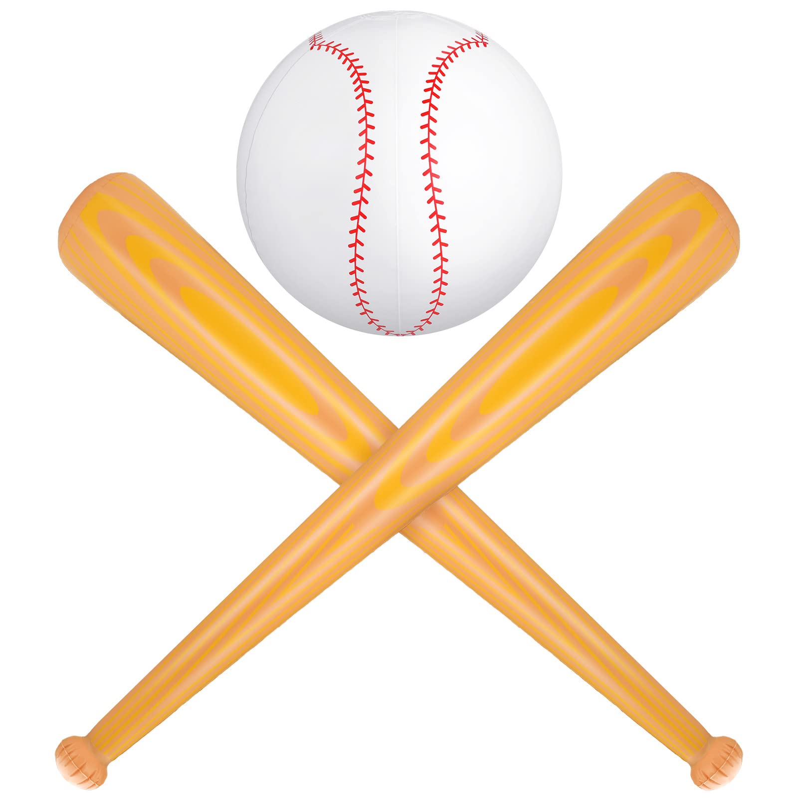 3-Pack Inflatable Baseball Beach Ball & Bat Set - Large Baseball Beach Ball & 2 Blow-Up Bats for Pool Party, Sports Games, Beach Decorations & Summer Outdoor Activities