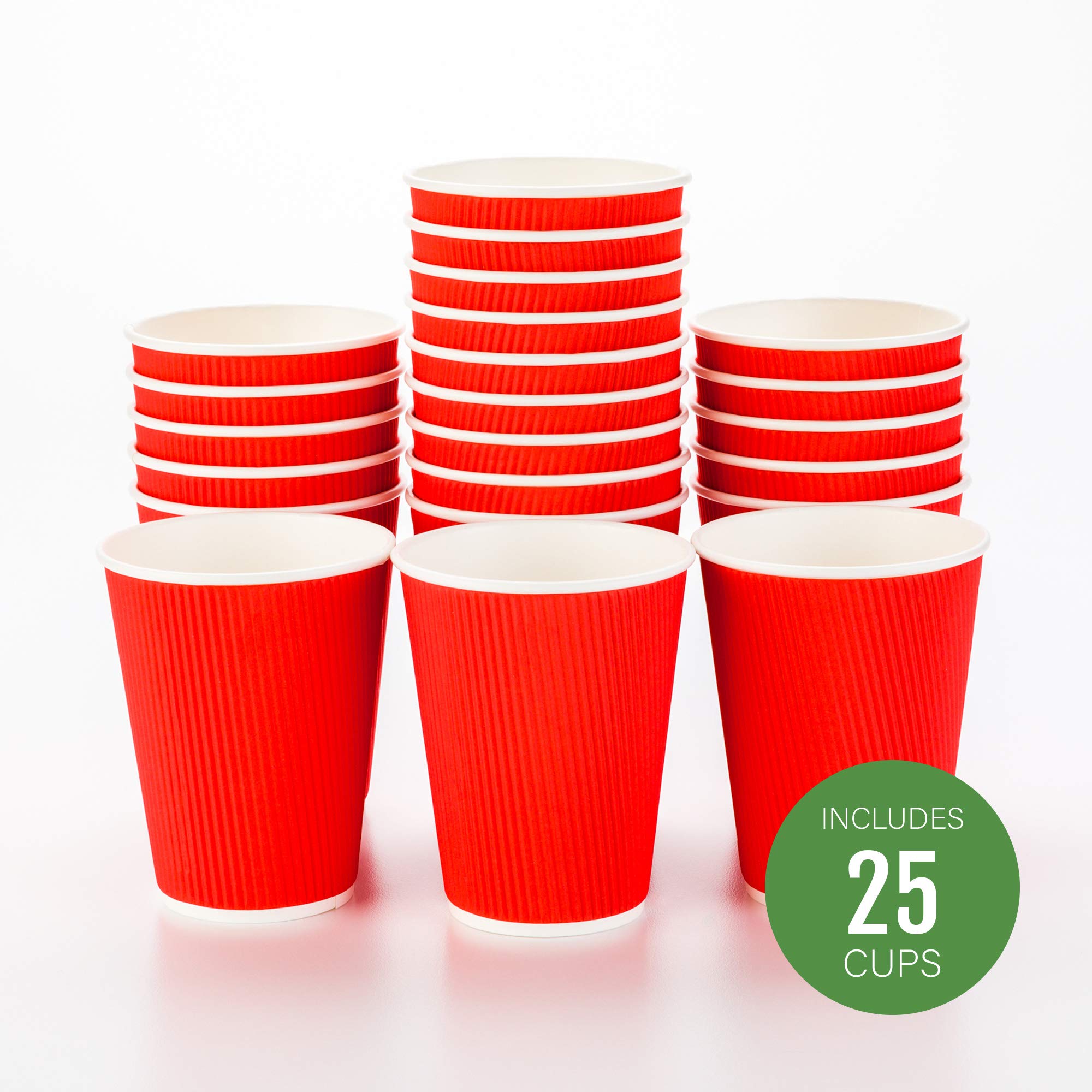 12oz Disposable Coffee Cups - 25 Pack Insulated Ripple Wall Hot Paper Cups with Rolled Rim for Coffee, Tea, Hot Chocolate | Eco-Friendly Restaurantware for Cafes, Offices & Home Use (Lids Sold Separately)