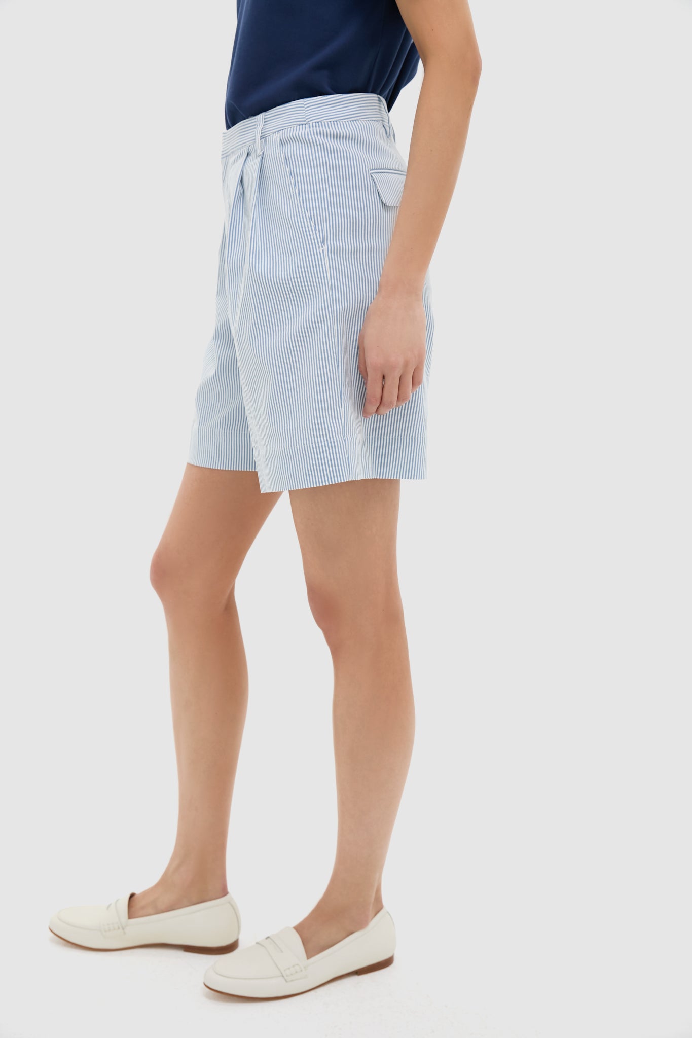 Blue Stretched Stripe Bedford Cord Felix Shorts - Stylish Casual Wear for Men | Perfect for Summer Outings, Beach Trips & Relaxing Weekends